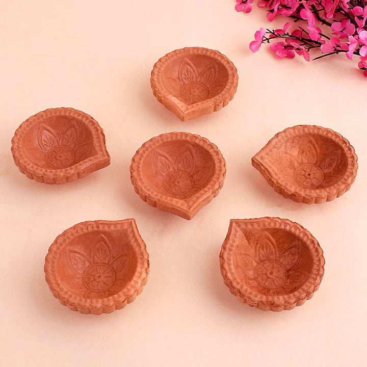 Mitti Diya festive Decor Handmade  Crafting Flower Brown Clay Diyas Diwali