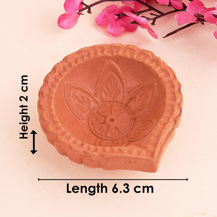Mitti Diya festive Decor Handmade  Crafting Flower Brown Clay Diyas Diwali