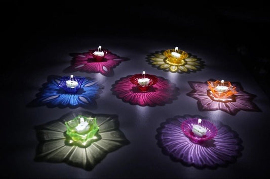 6/12 Pcs 3D Reflection Water Sensor Diya | Rangoli Decorative LED Diya for Pooja, Diwali & Festivals | 72+ Hrs Backup | Flameless, Safe & Reusable - DWEEP SARA