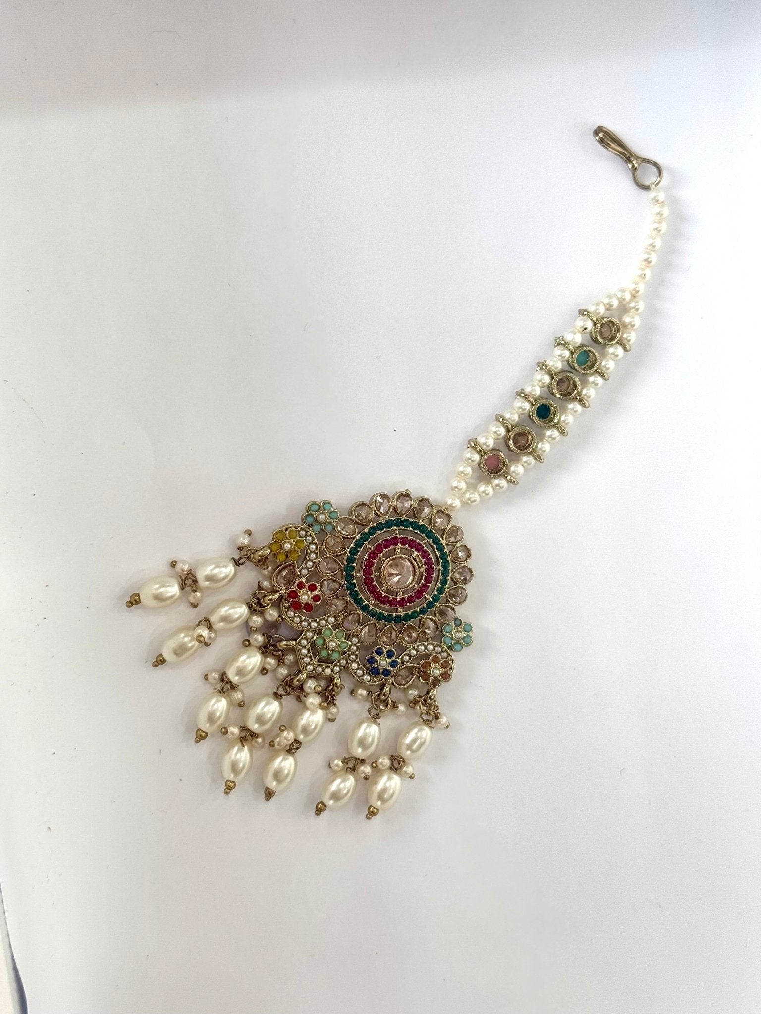 Antique Gold Plated Ehimay Drop Tikka with Guttapusalu Design - DWEEP SARA