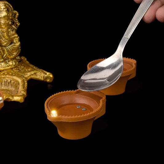 Automatic Water Diya with Sensor | Flameless Electric Diya for Pooja | Sensor - Based Water Diya Lamp for Mandir & Home Décor | Safe LED Diya for Diwali ,Festivals & Daily Use - DWEEP SARA