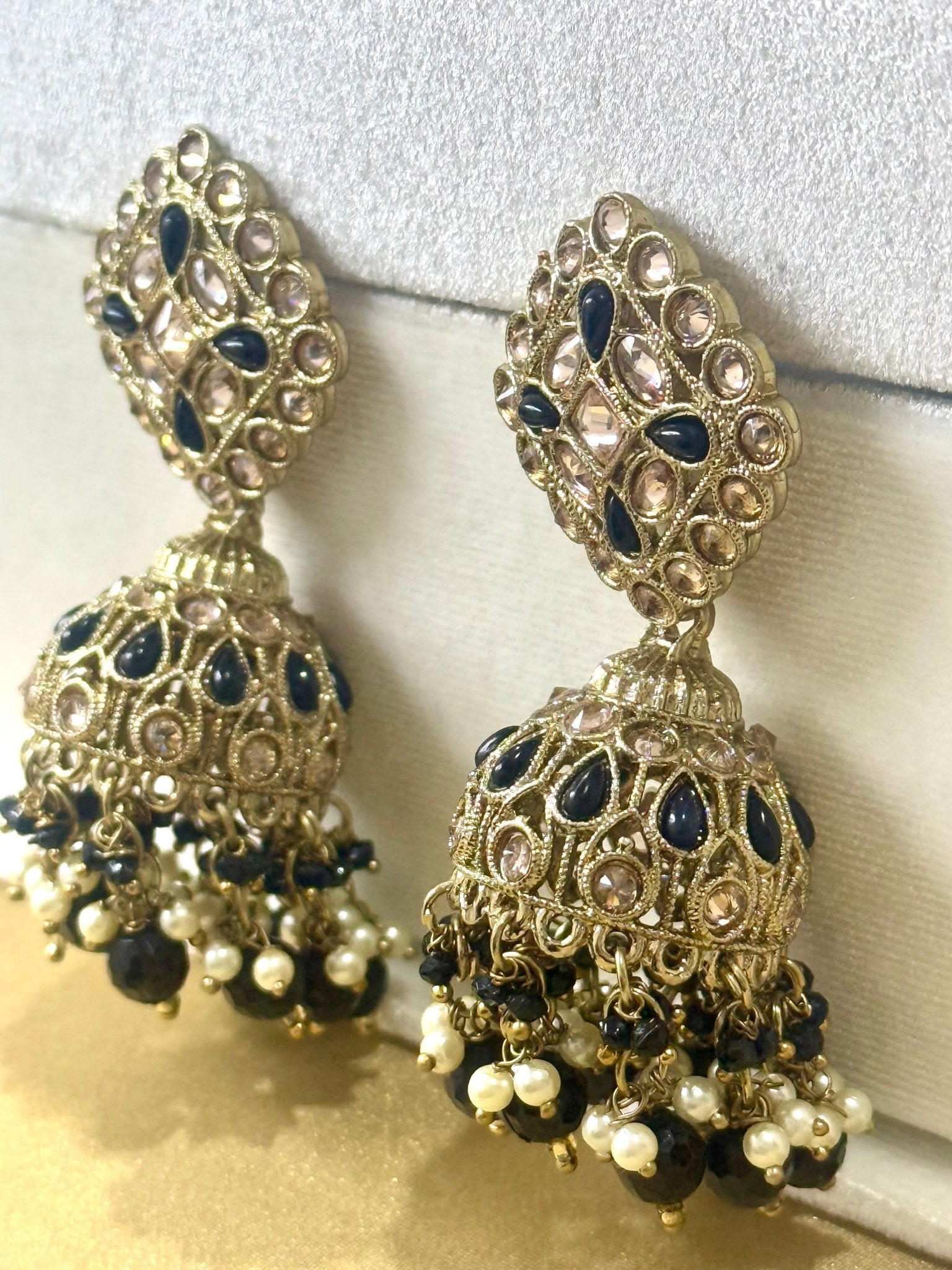 Black Kundan Pearl Jhumki Earrings - DWEEP SARA