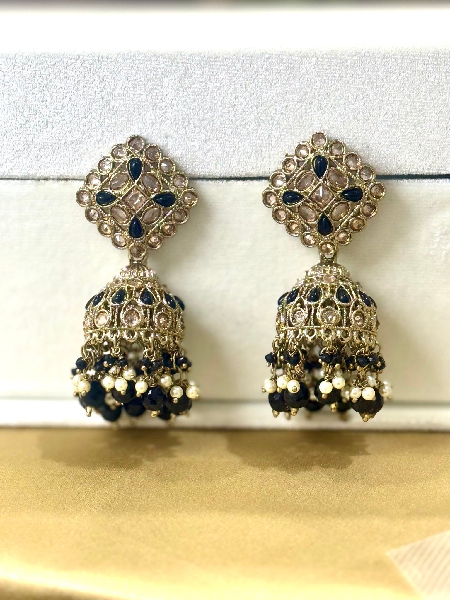 Black Kundan Pearl Jhumki Earrings - DWEEP SARA