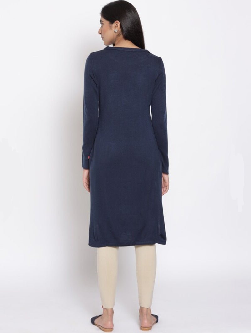Blue A - Line Acrylic Winter Kurta - DWEEP SARA