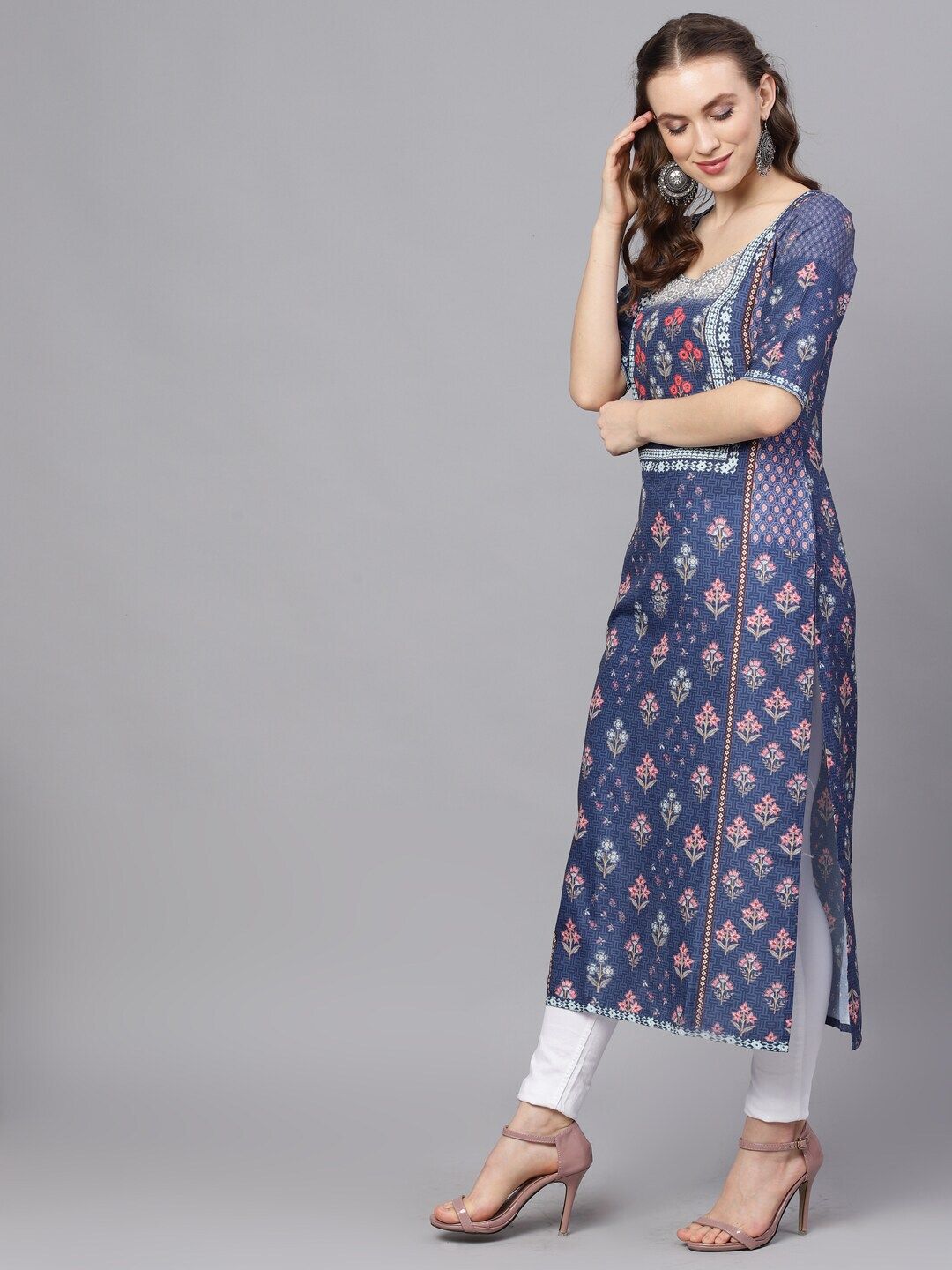 Blue Digital Printed Silk Kurta With Pockets - DWEEP SARA