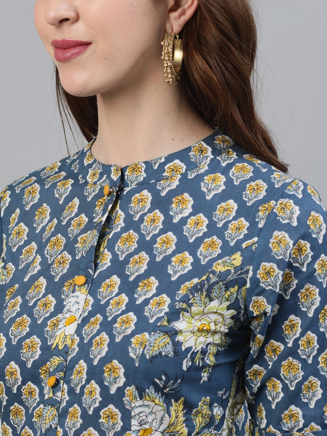 Blue Floral Printed Kurta - DWEEP SARA
