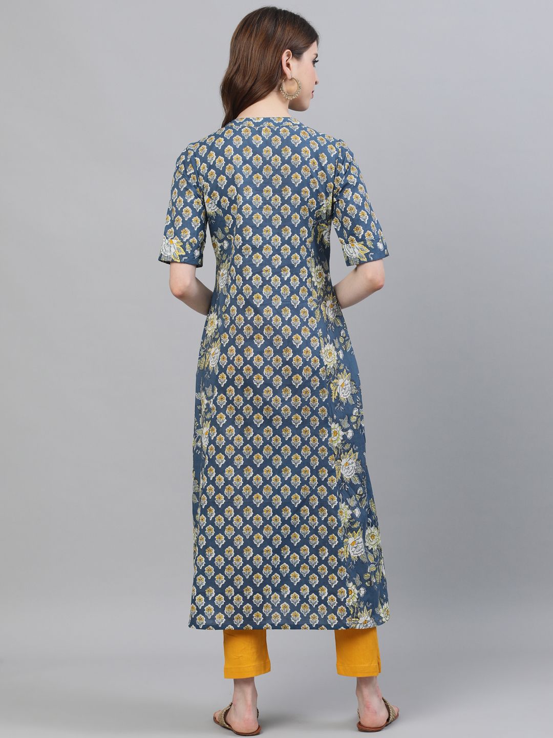 Blue Floral Printed Kurta - DWEEP SARA