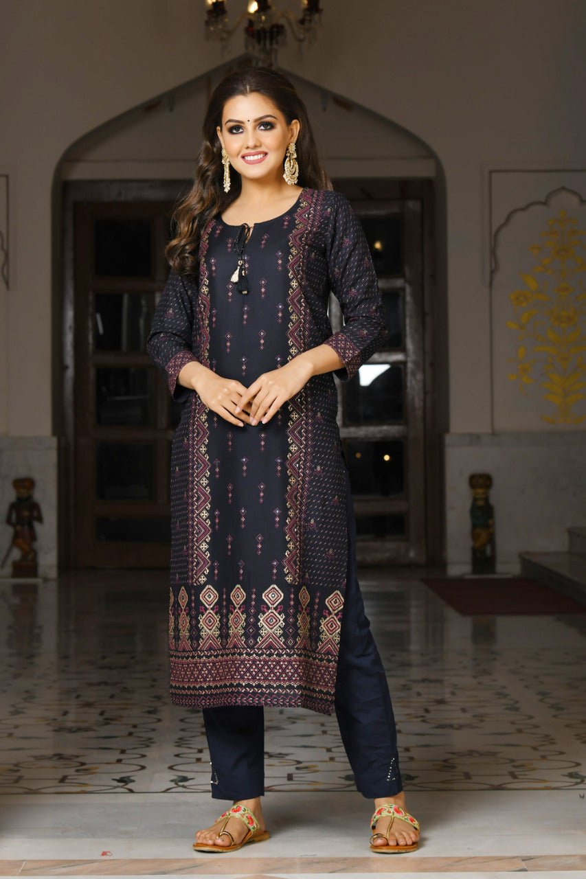 BLUE GOLD PRINTED KURTA SET - DWEEP SARA