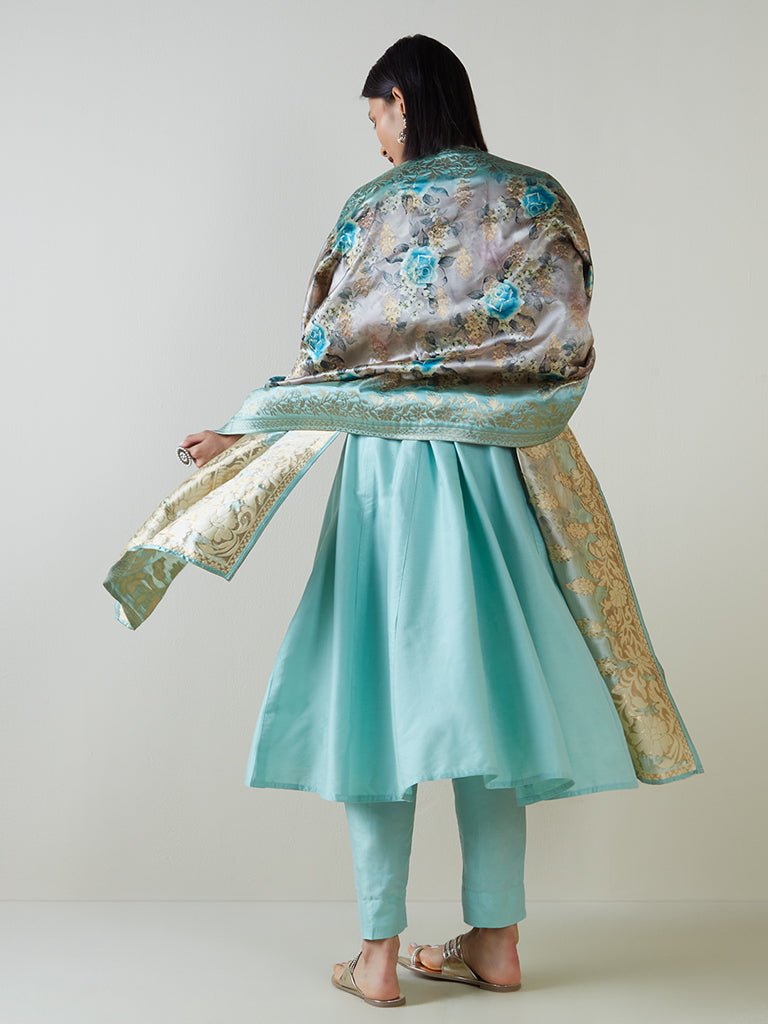 Blue Solid Anarkali Suit Set - DWEEP SARA