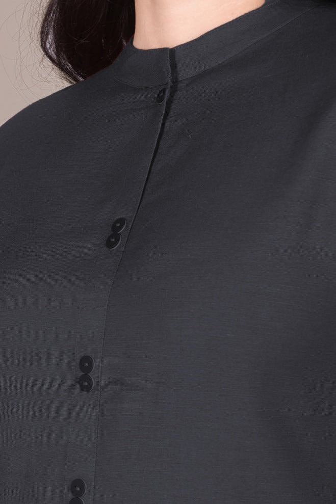 Charcoal Grey Solid Cotton Kurta With Pockets - DWEEP SARA