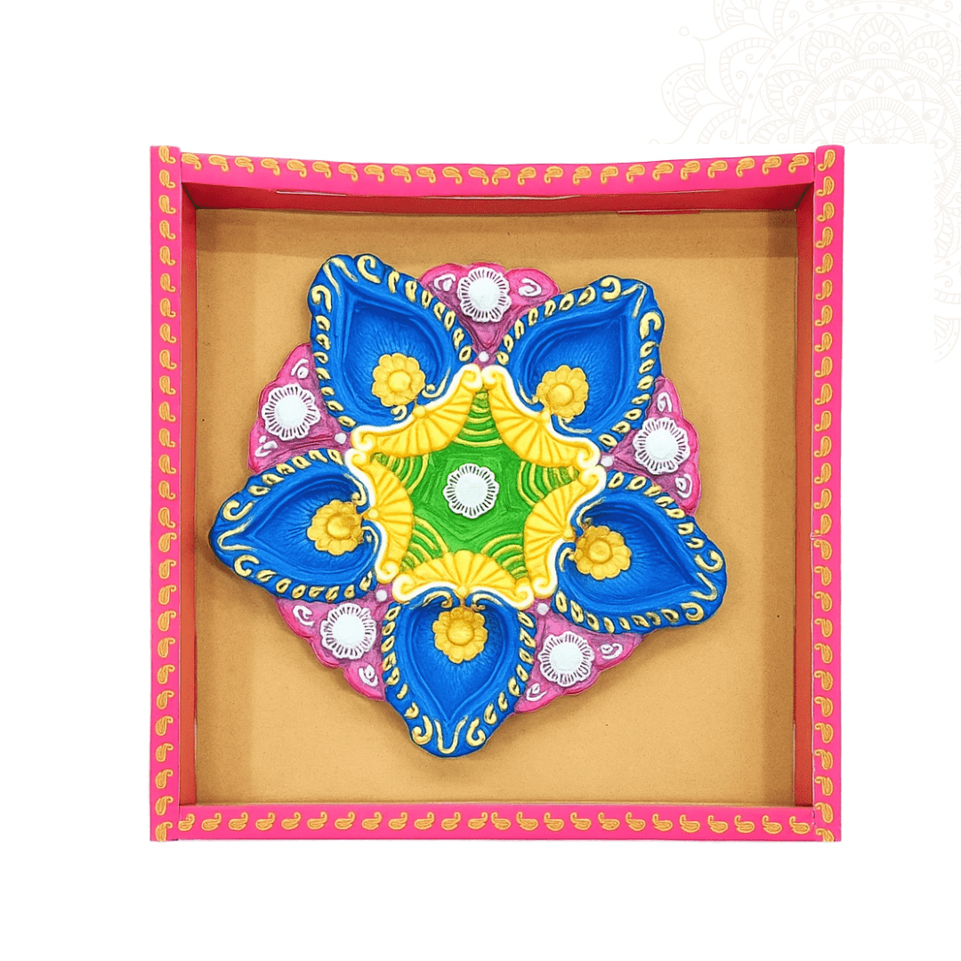 Decorative Hand - Painted 5 - Diya Plate for Diwali, Festivals & Home Décor – Traditional Clay Diya Set - DWEEP SARA