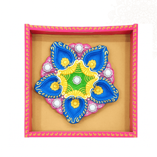 Decorative Hand - Painted 5 - Diya Plate for Diwali, Festivals & Home Décor – Traditional Clay Diya Set - DWEEP SARA