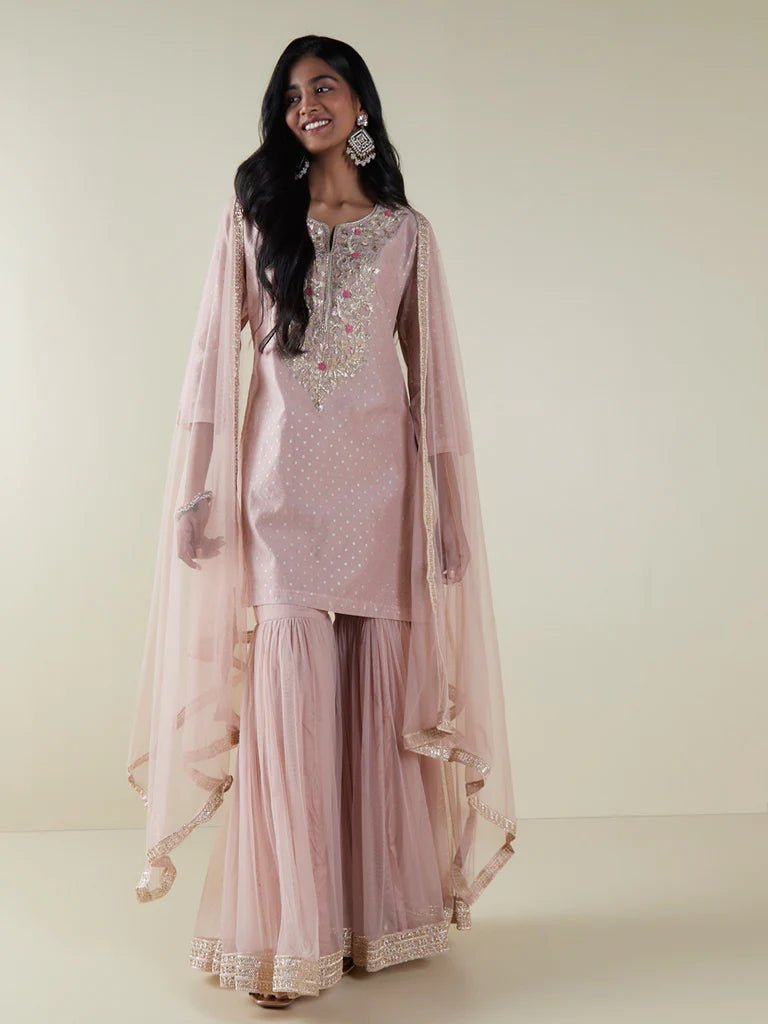 Dweepsara Pink Kurta, Sharara & Dupatta Set - DWEEP SARA