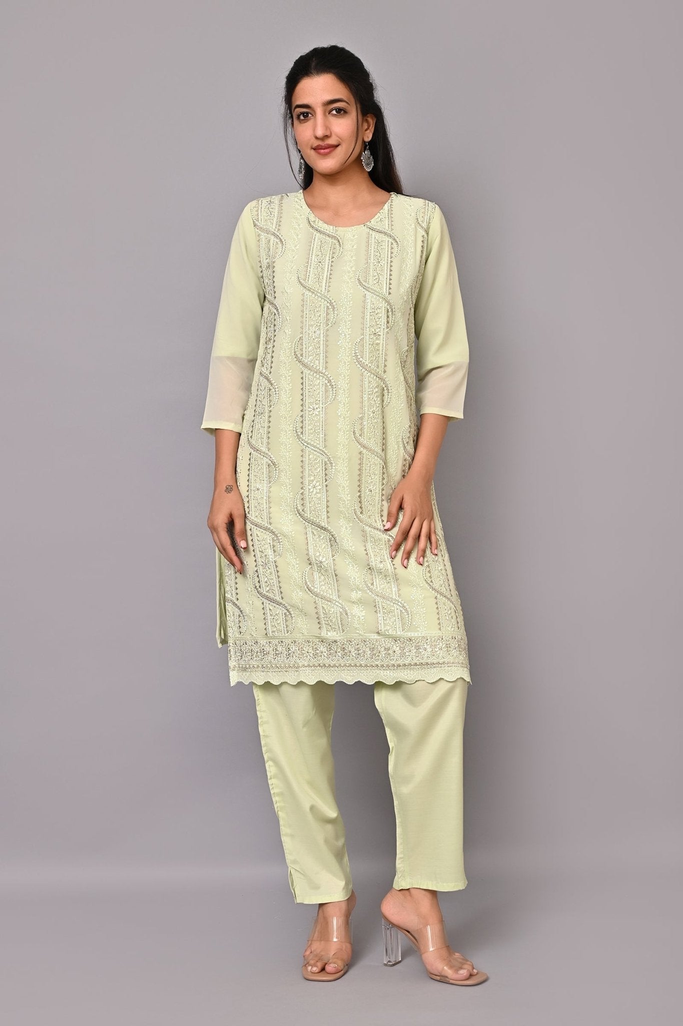 Elegant Green Thread Work Georgette Suit Set - DWEEP SARA