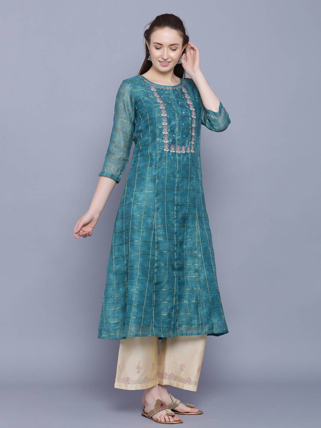 Green Abstract Chanderi Silk Suit Set - DWEEP SARA