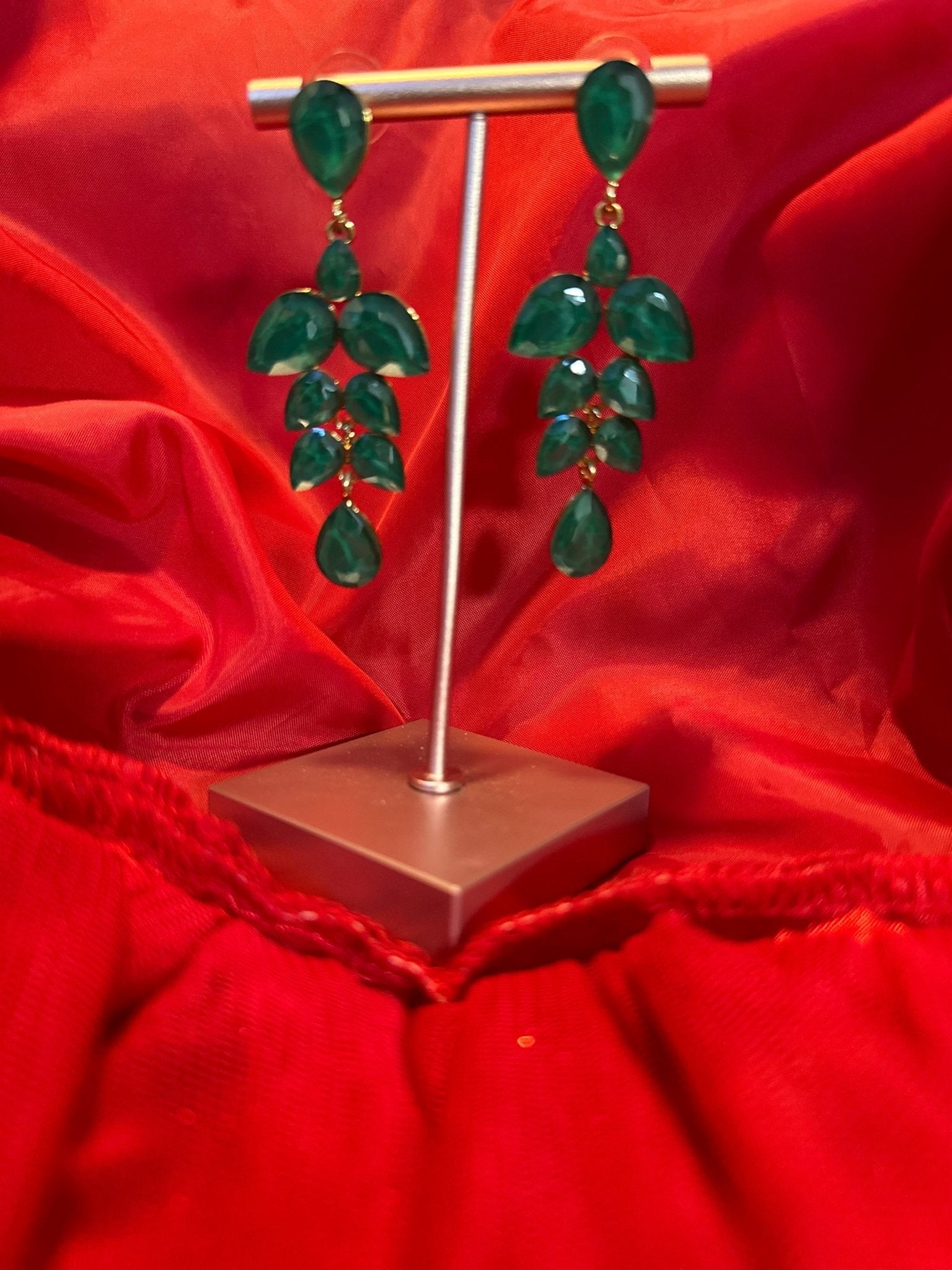 Green Crystal Stone Earrings - DWEEP SARA