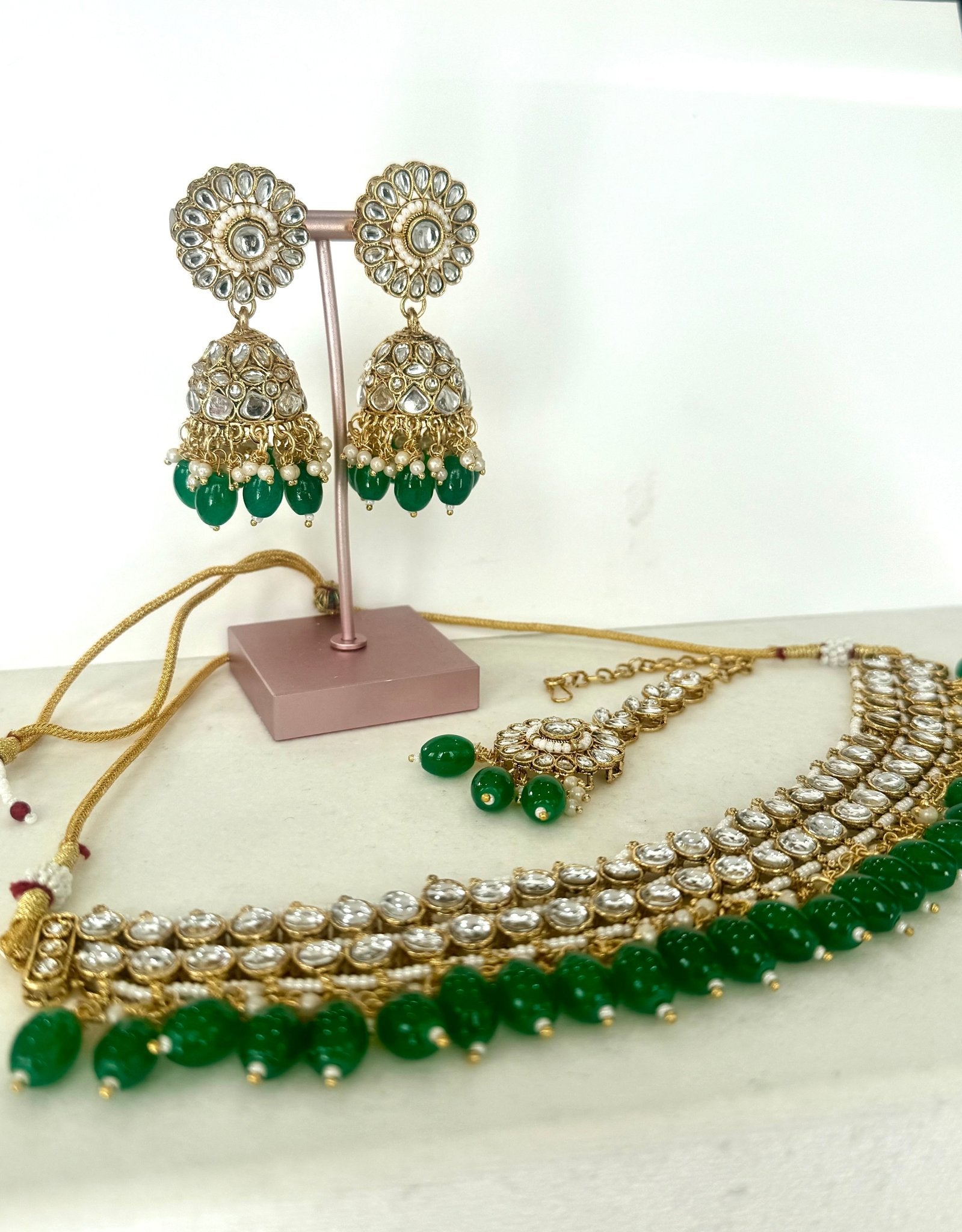 Green Kundan Jewelry Ser With Tikka - DWEEP SARA