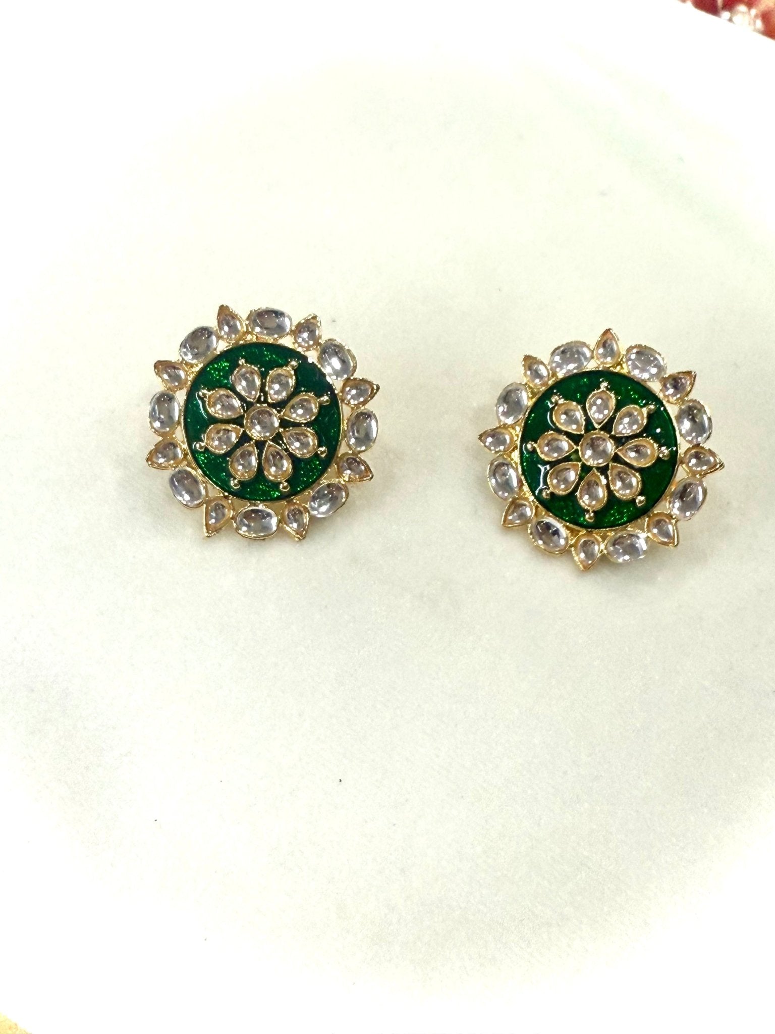 Green Kundan Stud Earrings - DWEEP SARA