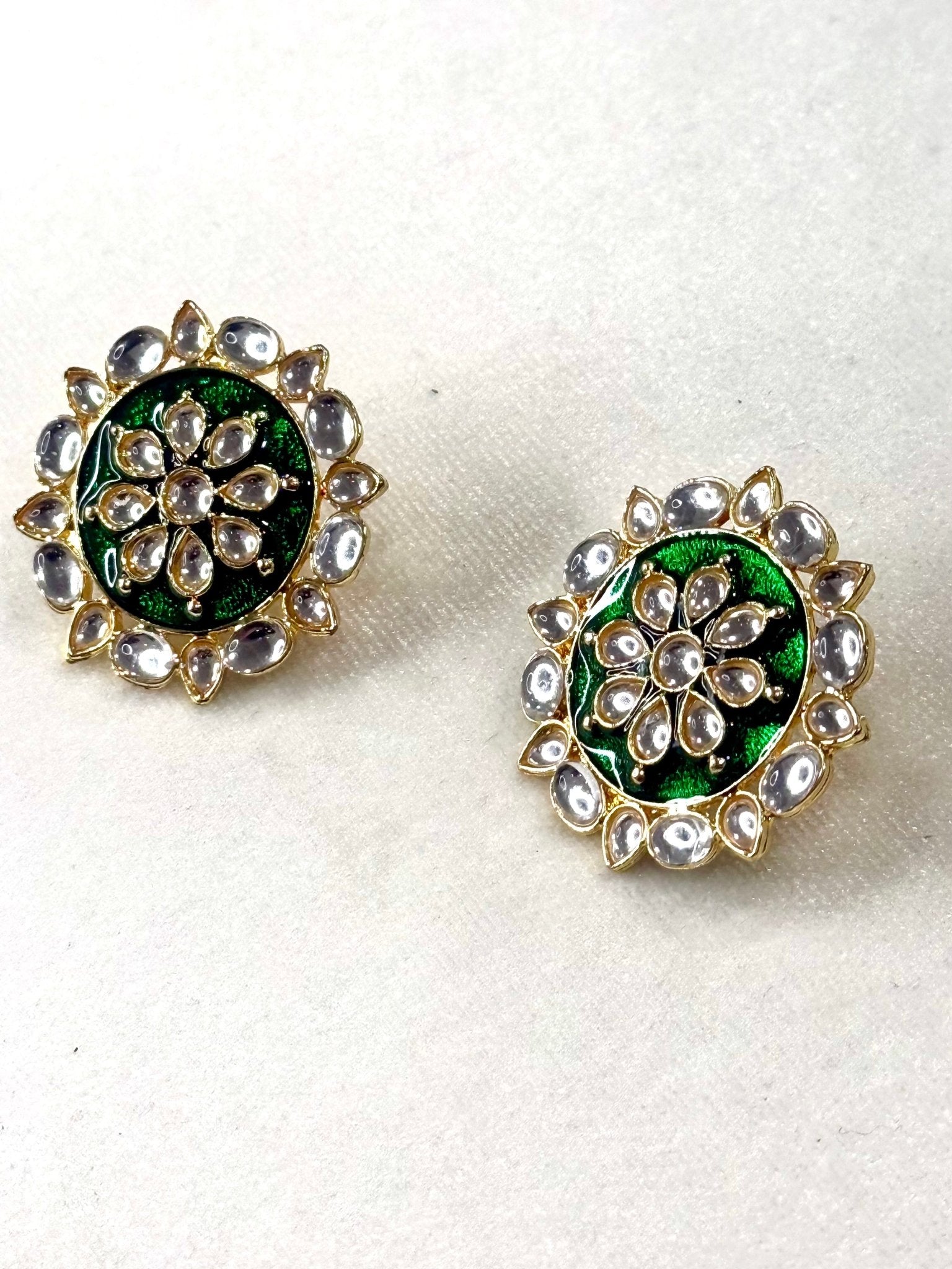 Green Kundan Stud Earrings - DWEEP SARA