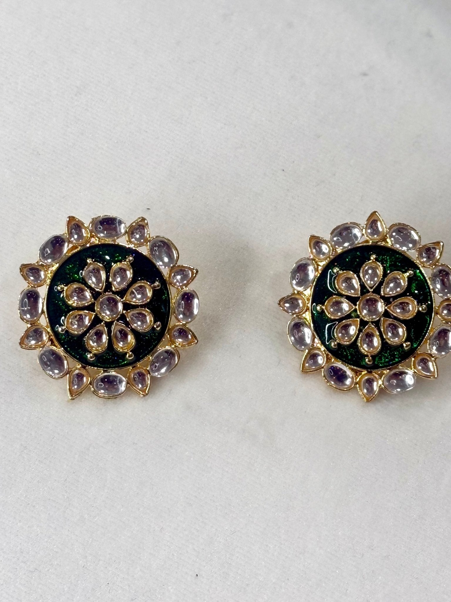 Green Kundan Stud Earrings - DWEEP SARA