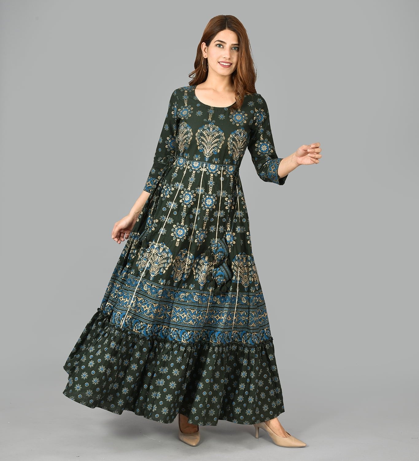 Green Mirror Embroidered Handmade Pure Cotton Dress - DWEEP SARA