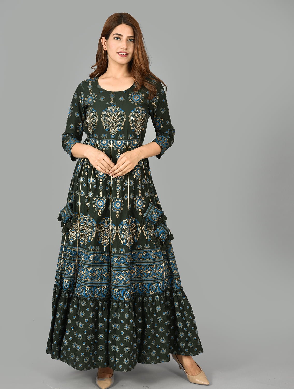 Green Mirror Embroidered Handmade Pure Cotton Dress - DWEEP SARA