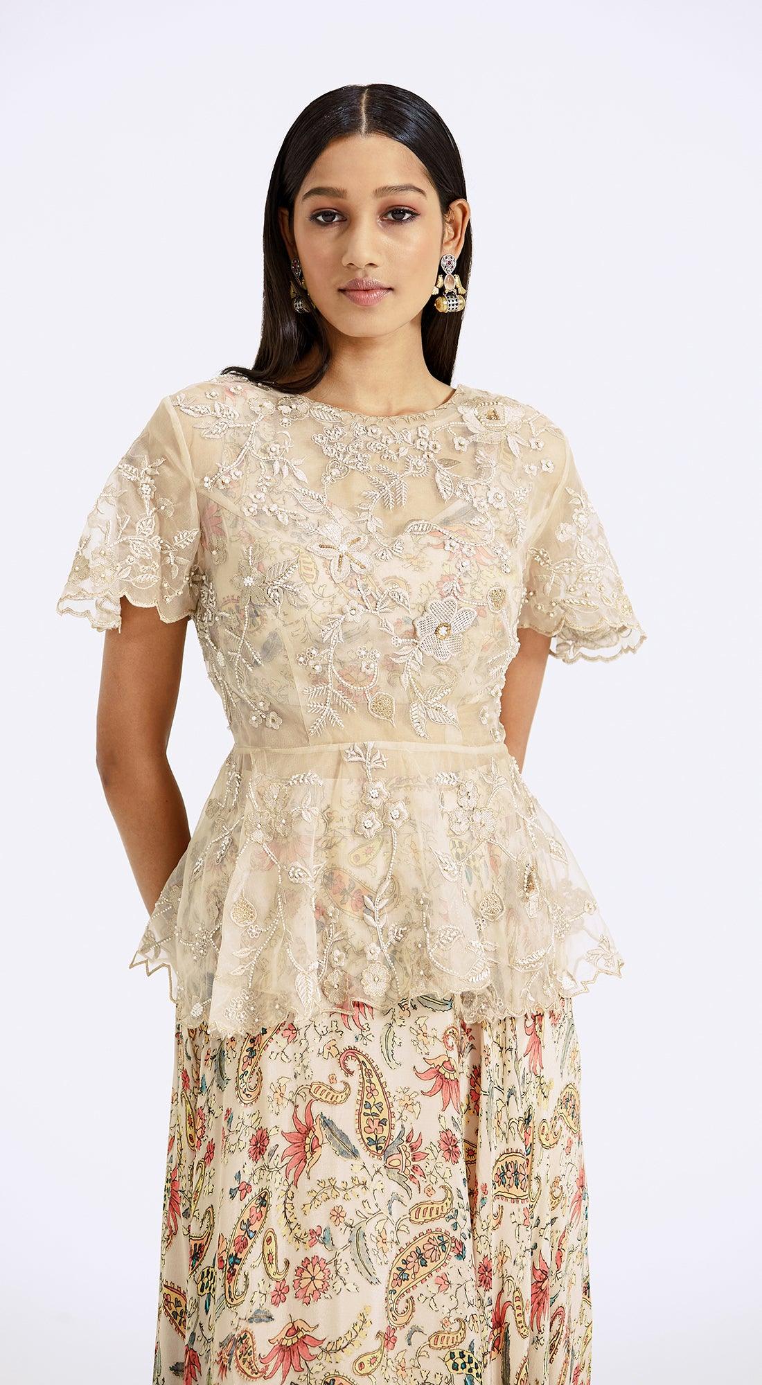 Grey Organza Chinon Indo Style Skirt Set - DWEEP SARA