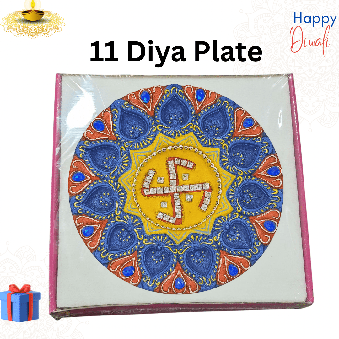 Handcrafted Decorative Pooja Thaali Chakra with 11 Diya | Swastik Design Rangoli Plate | Festival Decoration for Diwali, Navratri, Weddings & Pooja Rituals - DWEEP SARA