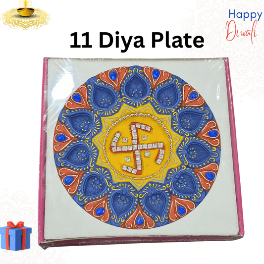 Handcrafted Decorative Pooja Thaali Chakra with 11 Diya | Swastik Design Rangoli Plate | Festival Decoration for Diwali, Navratri, Weddings & Pooja Rituals - DWEEP SARA