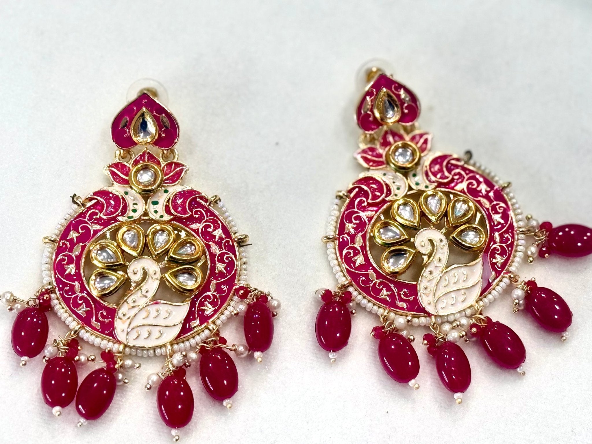 Hot Pink Hand - painted Kundan Jewelry - DWEEP SARA