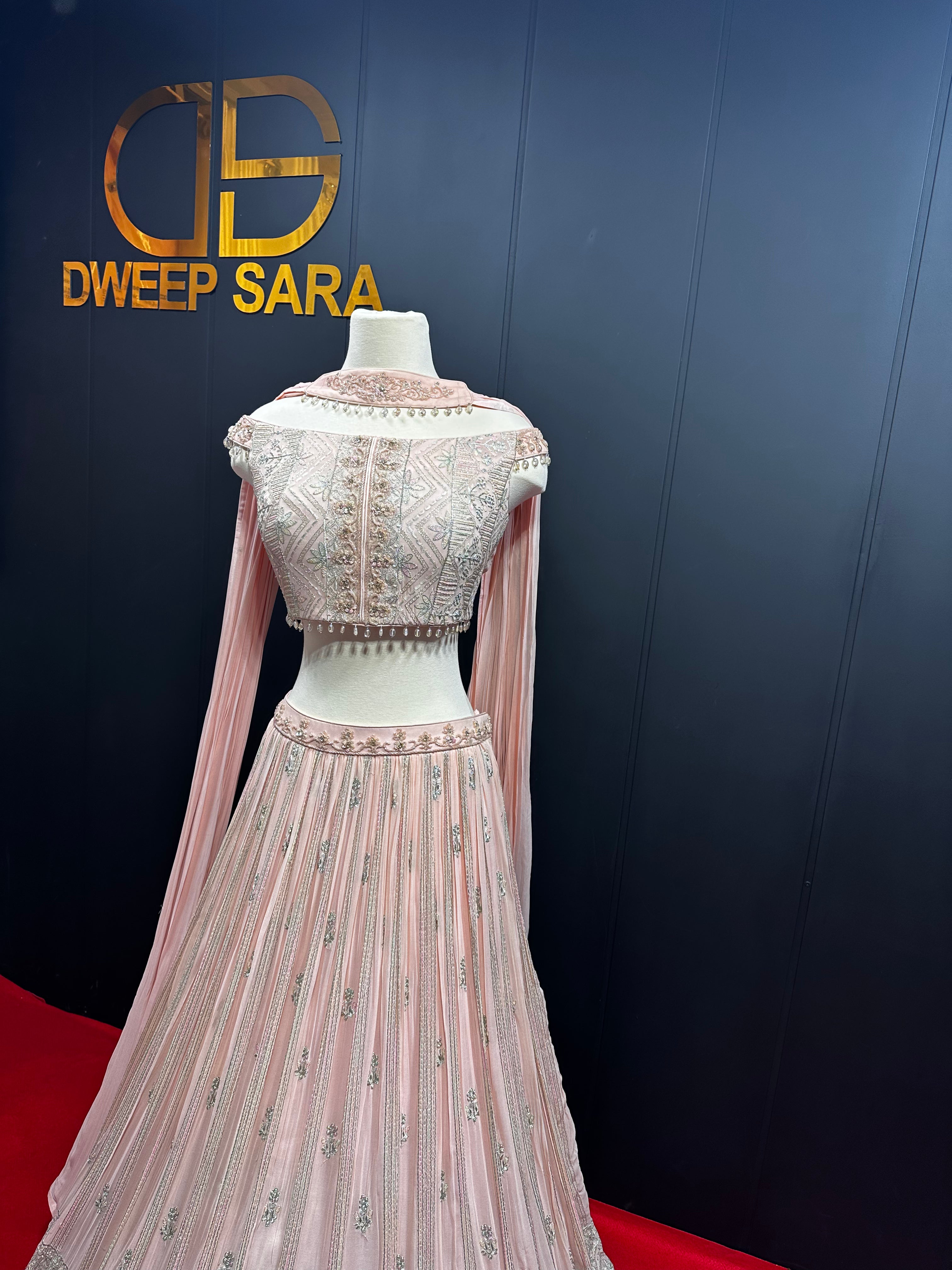 Peach Handwork Threadwork Beads Off Shoulder Lehenga Set