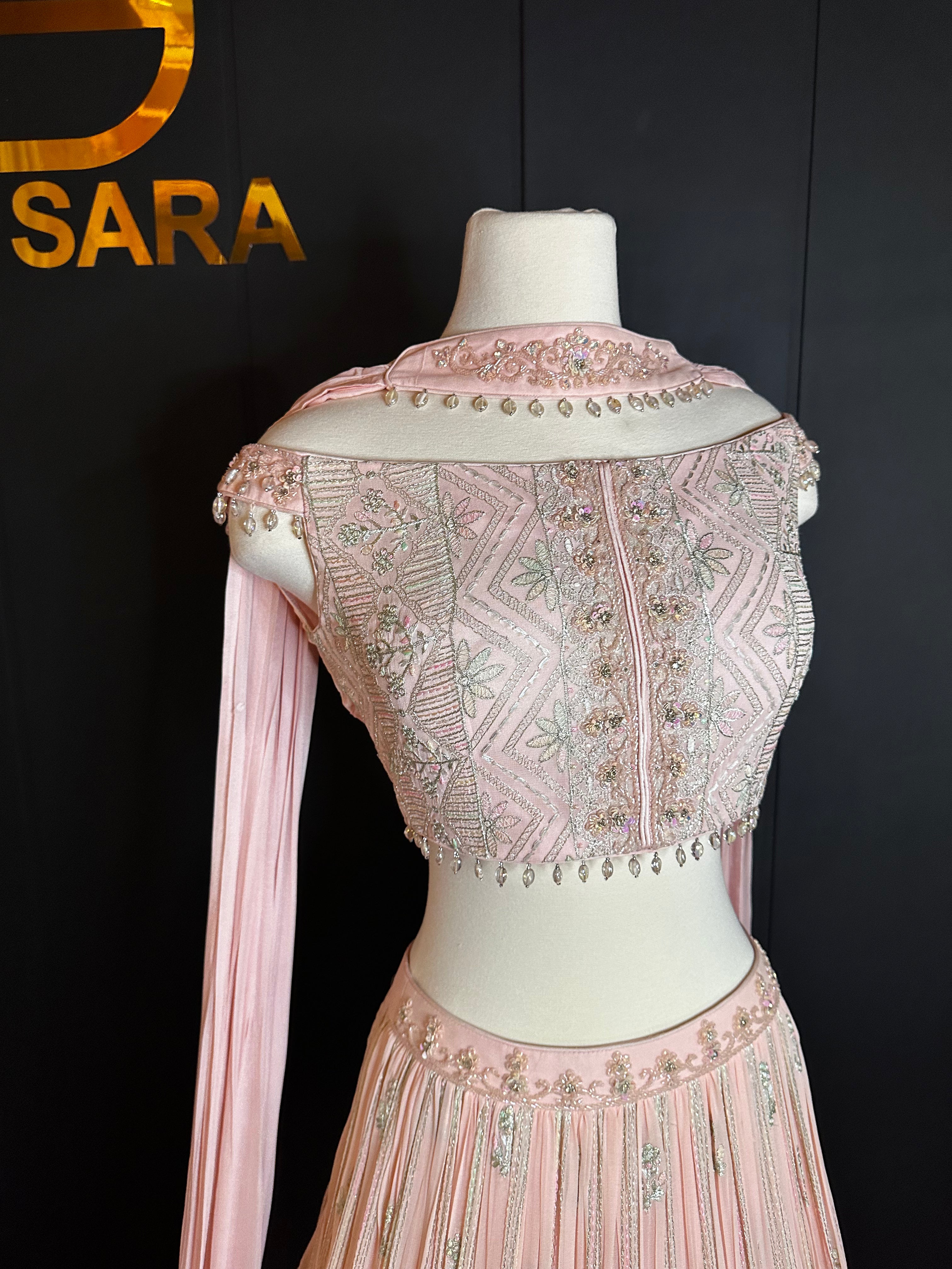 Peach Handwork Threadwork Beads Off Shoulder Lehenga Set
