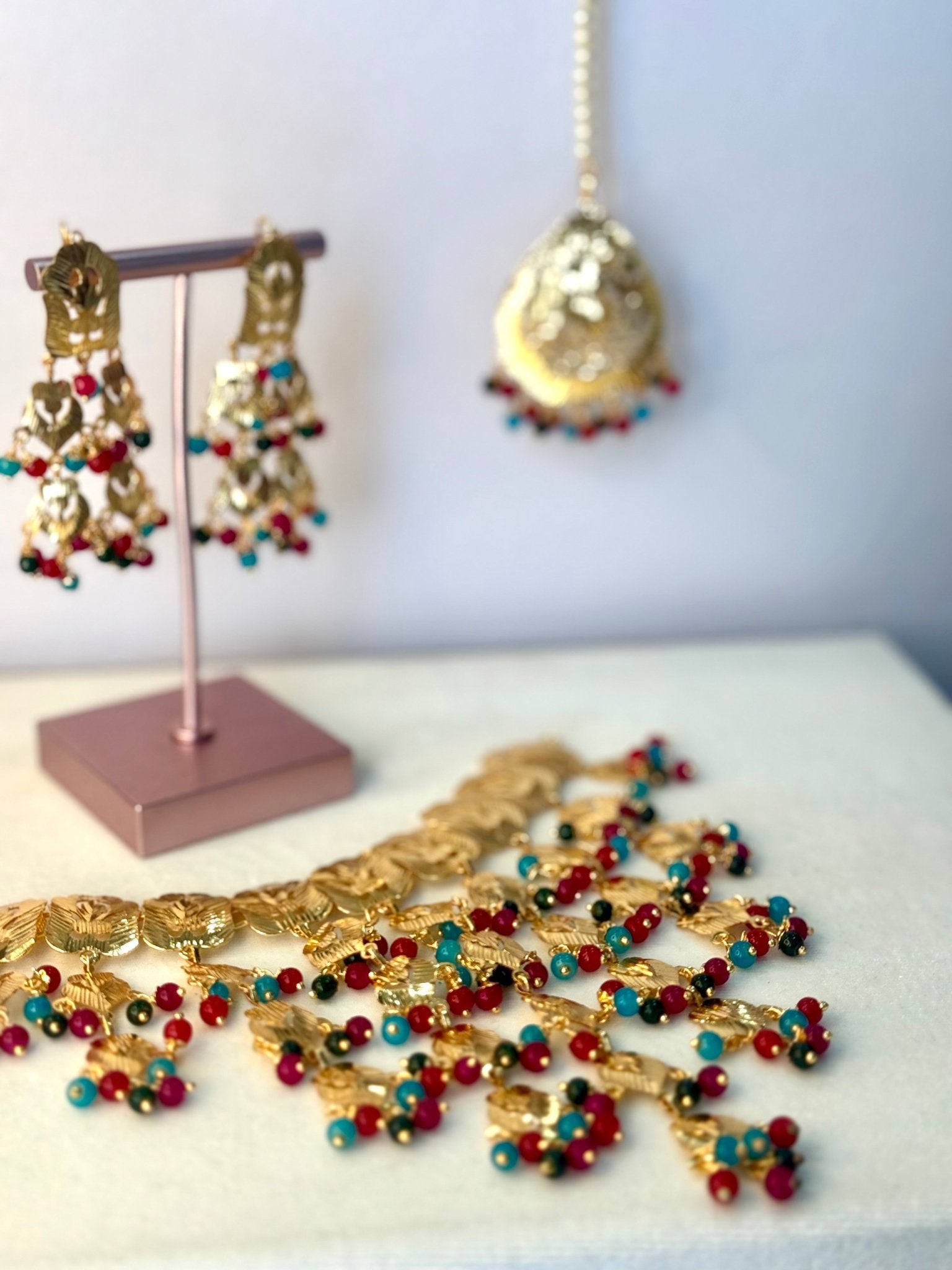 Jadau multicolor pipple patti tikka x set/lightweight multicolor tikka set/jadau tikka set /jadau jewelry set - DWEEP SARA