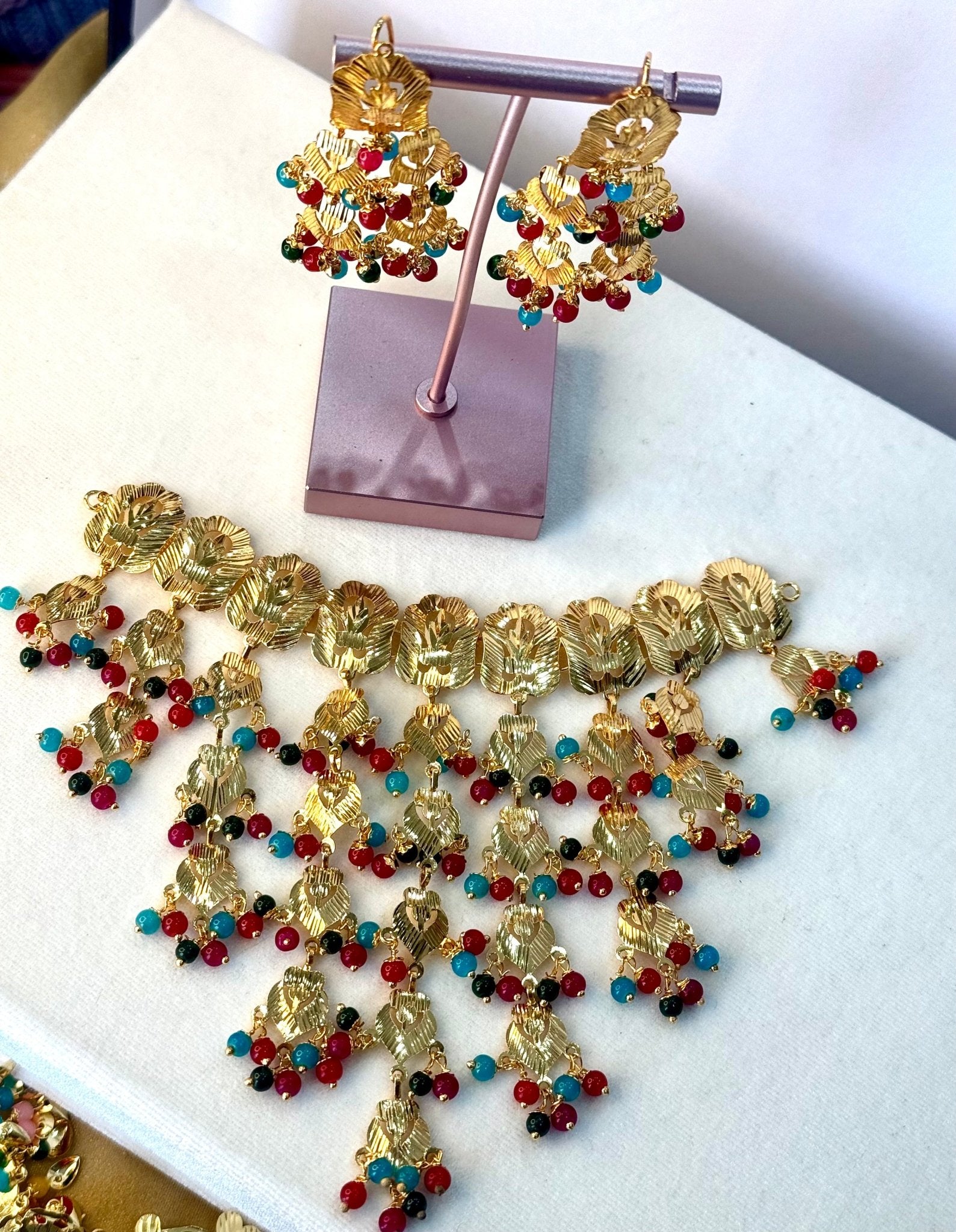 Jadau multicolor pipple patti tikka x set/lightweight multicolor tikka set/jadau tikka set /jadau jewelry set - DWEEP SARA