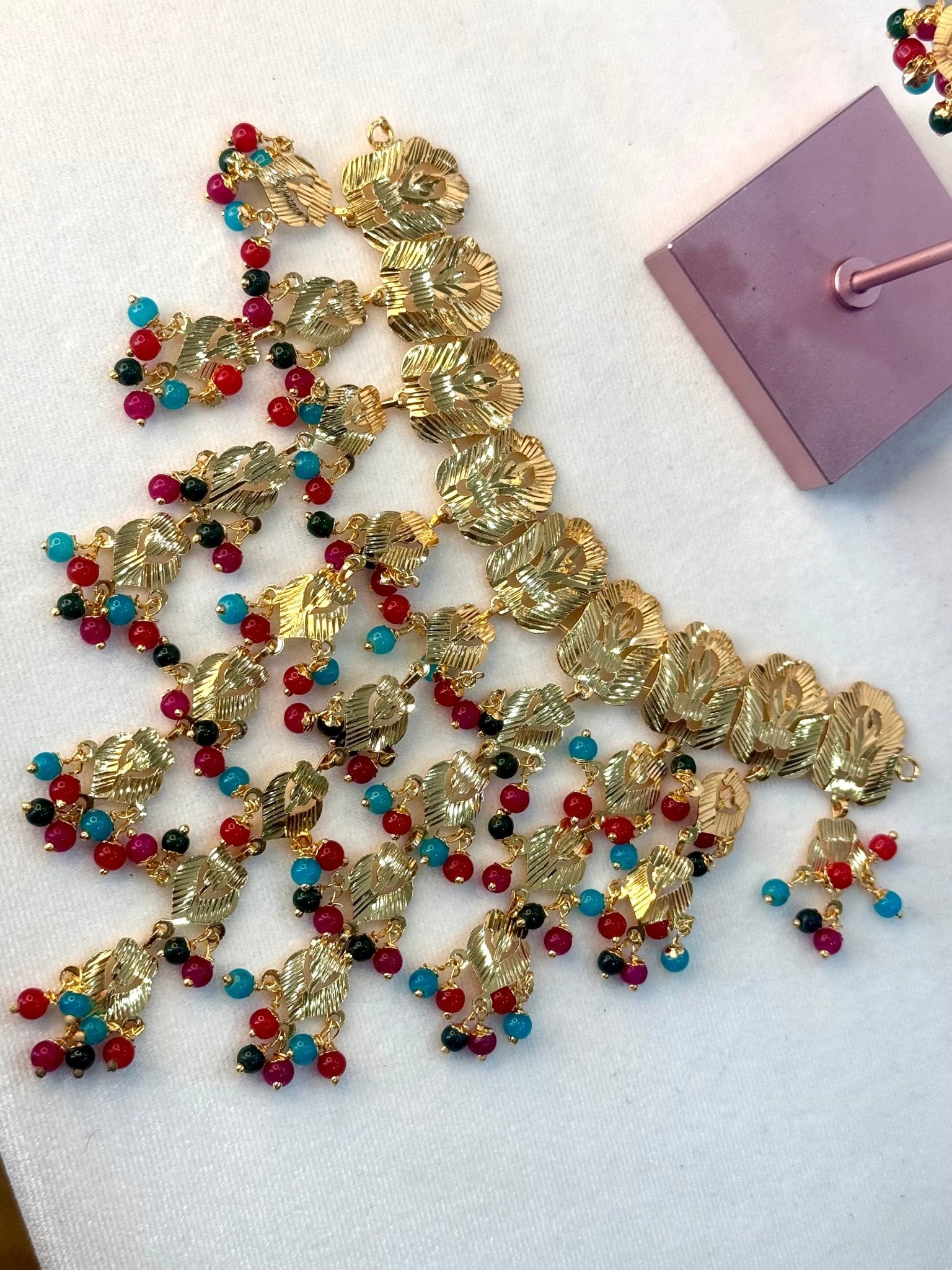 Jadau multicolor pipple patti tikka x set/lightweight multicolor tikka set/jadau tikka set /jadau jewelry set - DWEEP SARA