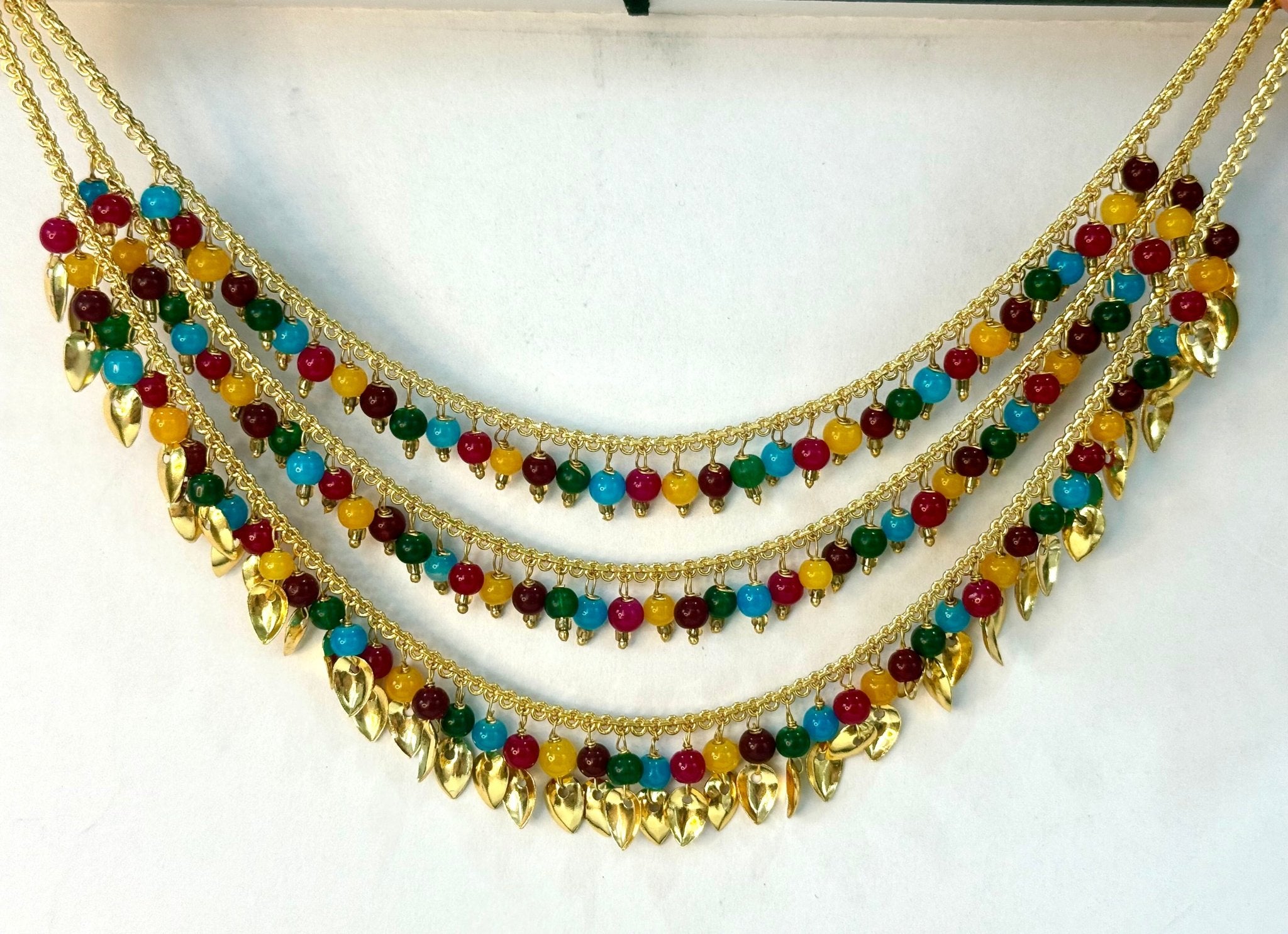 Jadau necklace pippal patti Multicolor three layers punjabi muslim set/Indian jewelry pakistani punjabi jewellry necklace - DWEEP SARA