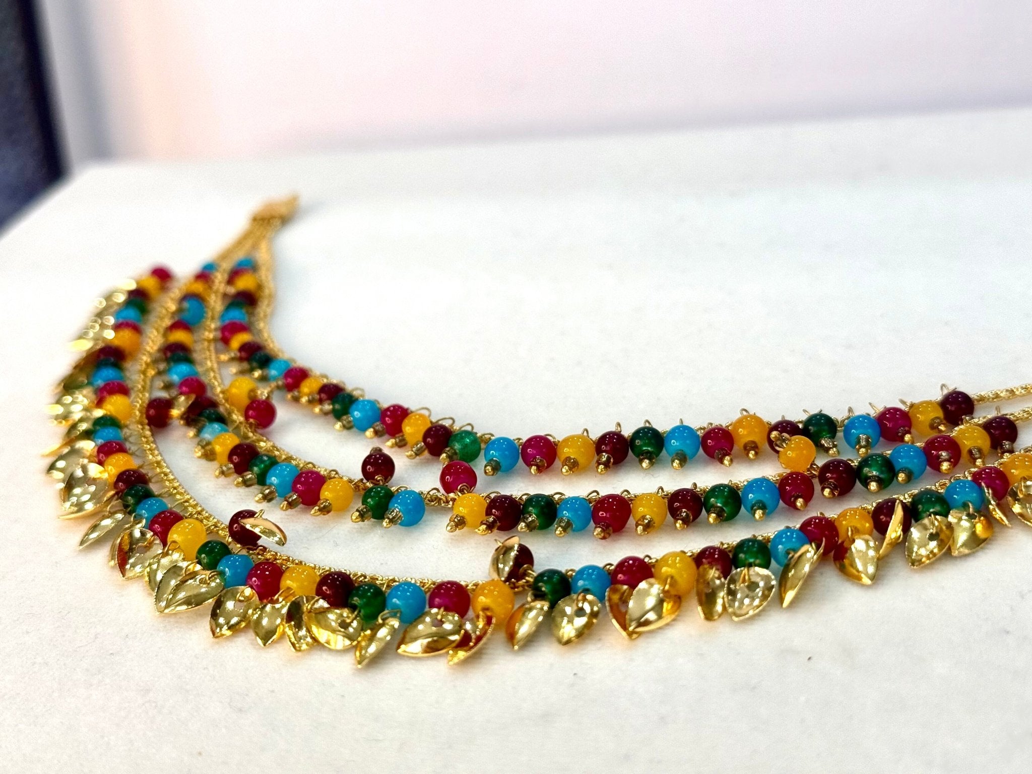 Jadau necklace pippal patti Multicolor three layers punjabi muslim set/Indian jewelry pakistani punjabi jewellry necklace - DWEEP SARA