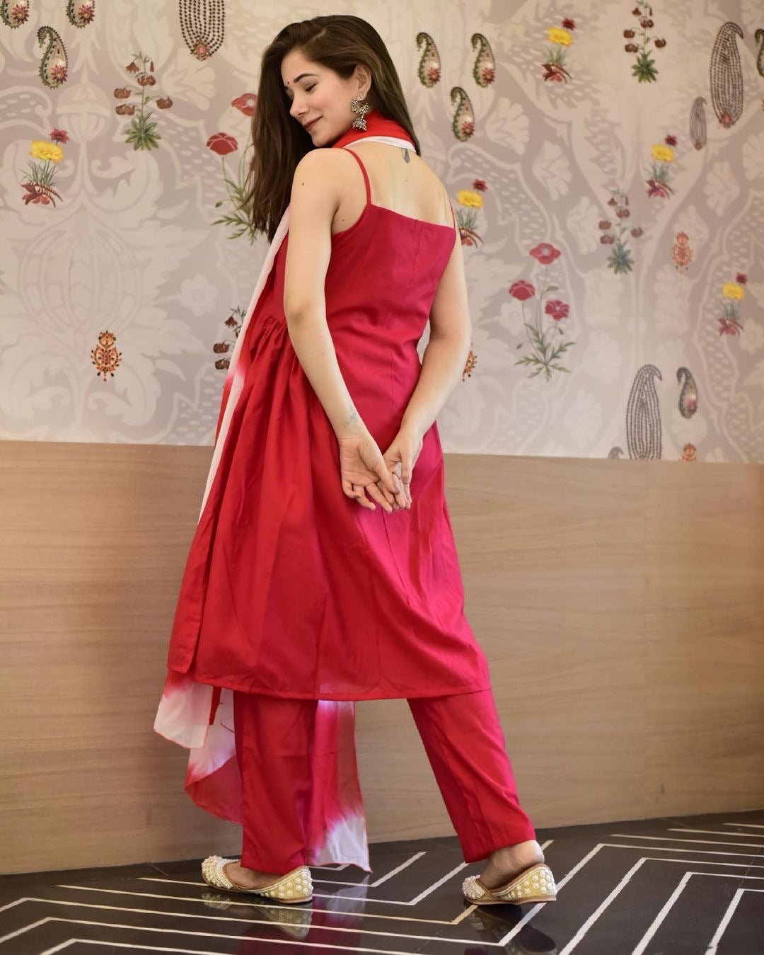 KIARA RED SILK SUIT SET - DWEEP SARA