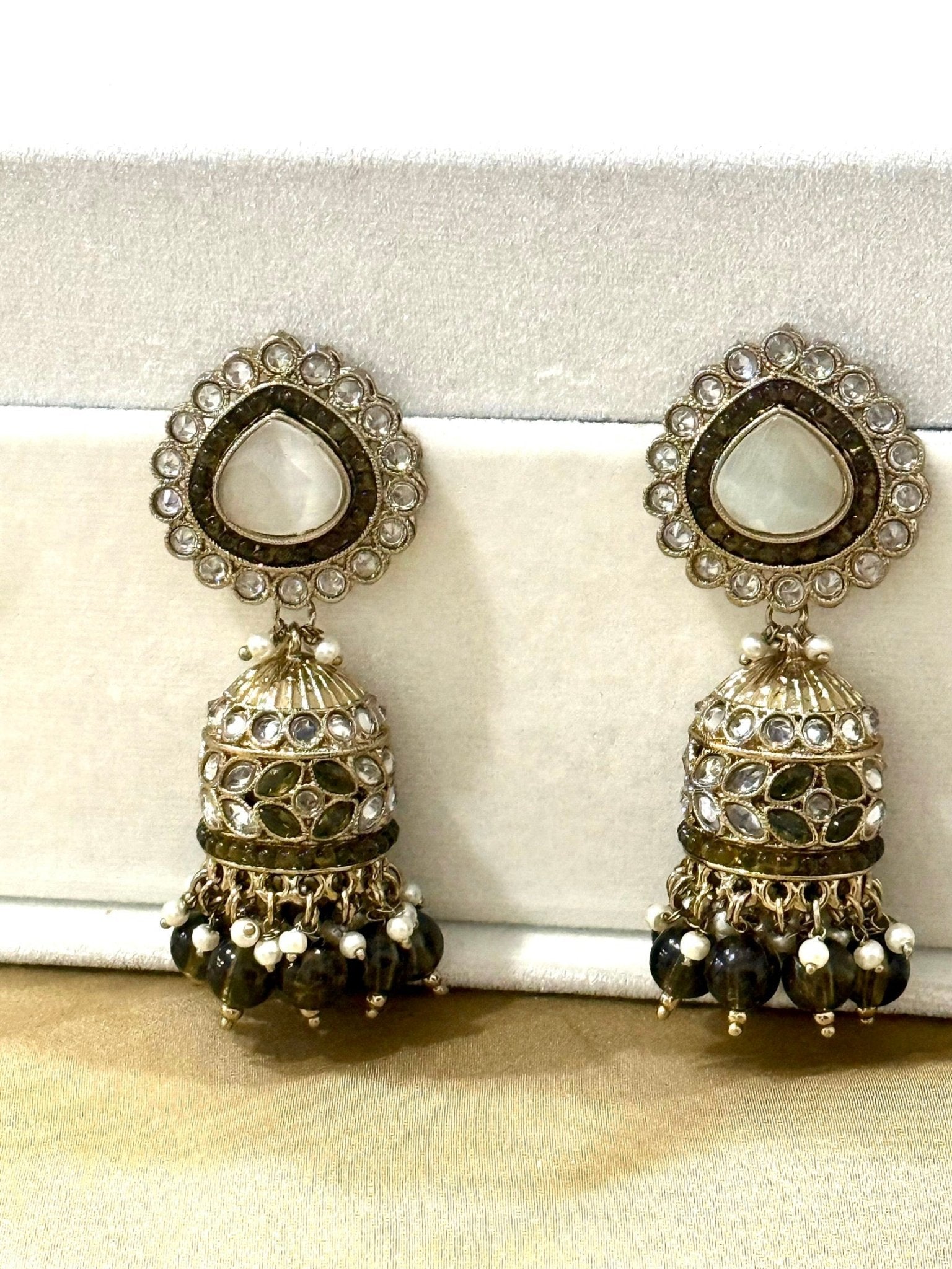 Light Green Mehndi Color Kundan Jhumki Earrings - DWEEP SARA