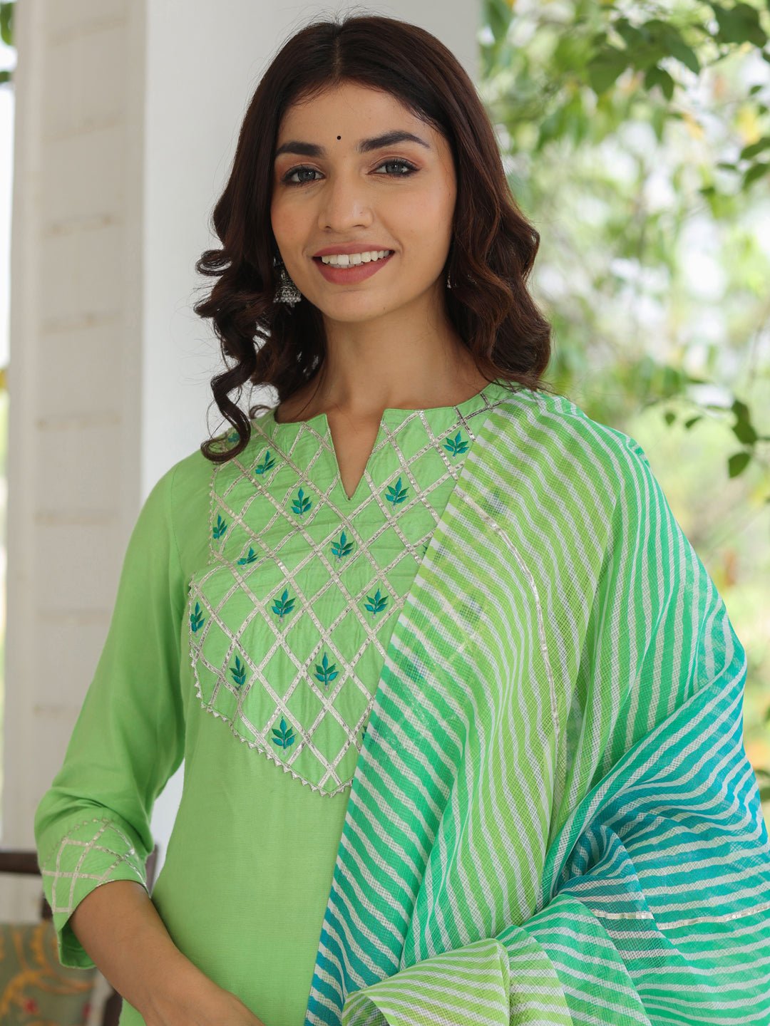Lime Embroidered Rayon Suit Set - DWEEP SARA