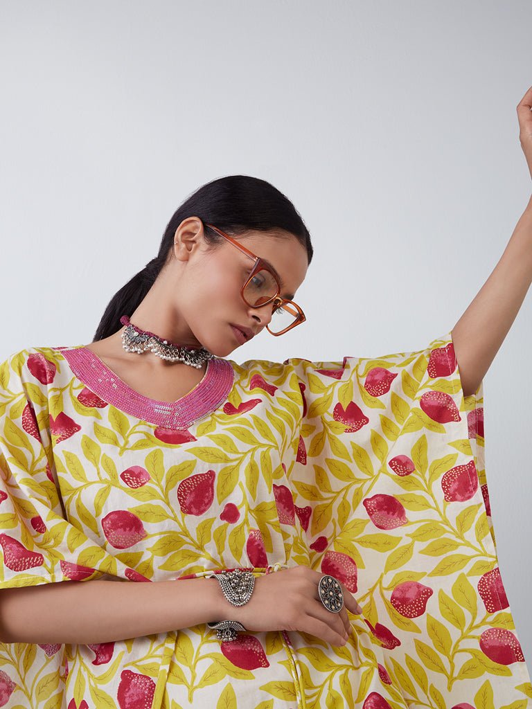 Lime Printed Kaftan - DWEEP SARA