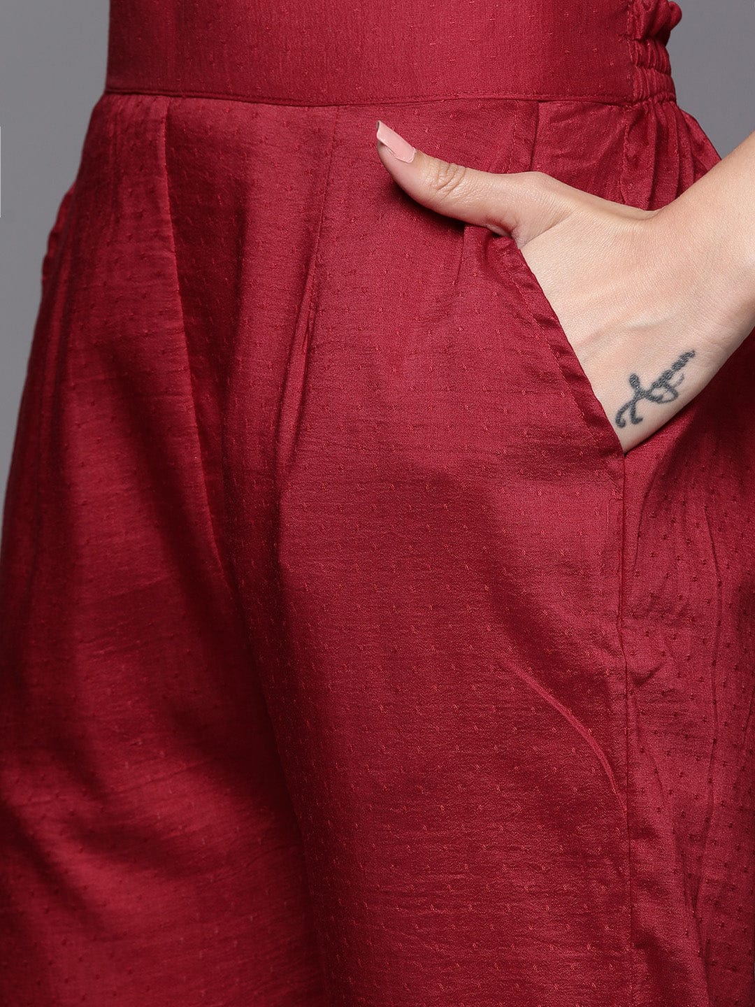 Maroon Embroidered Silk Blend Suit With Floral Dupatta - DWEEP SARA