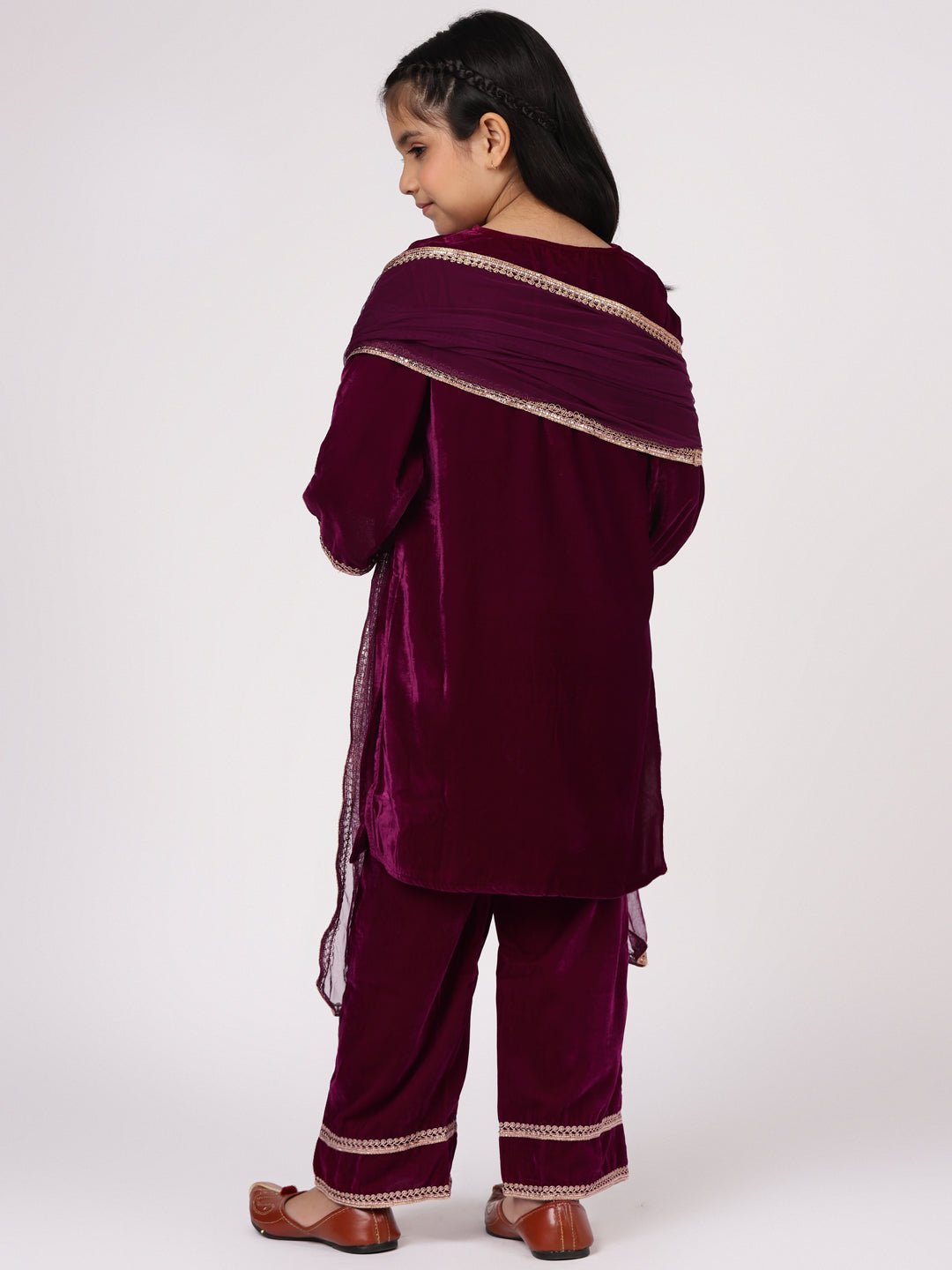 Maroon Velvet Suit Set - DWEEP SARA