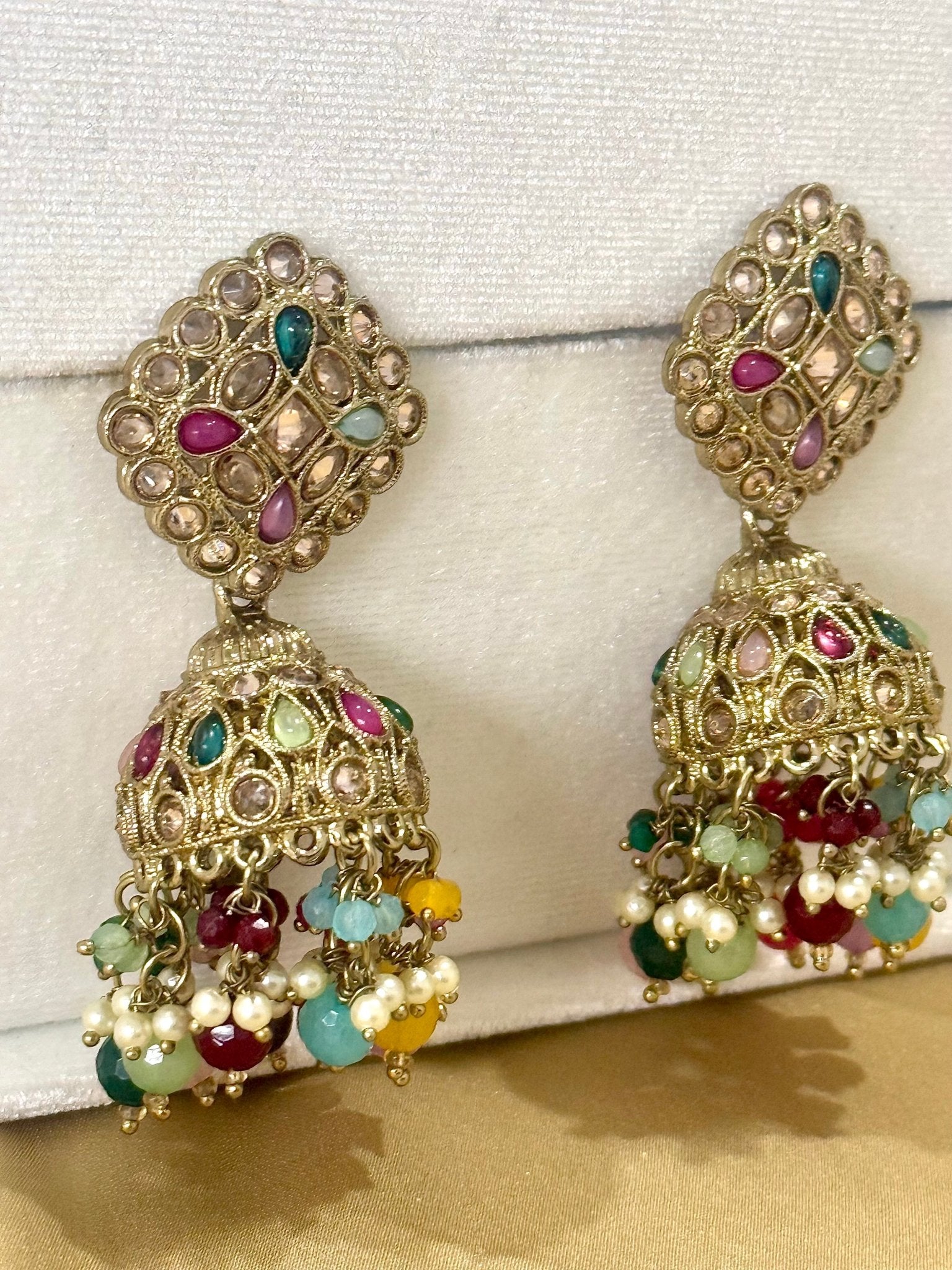 Multicolor Diamond Shape Kundan Pearl Earrings - DWEEP SARA