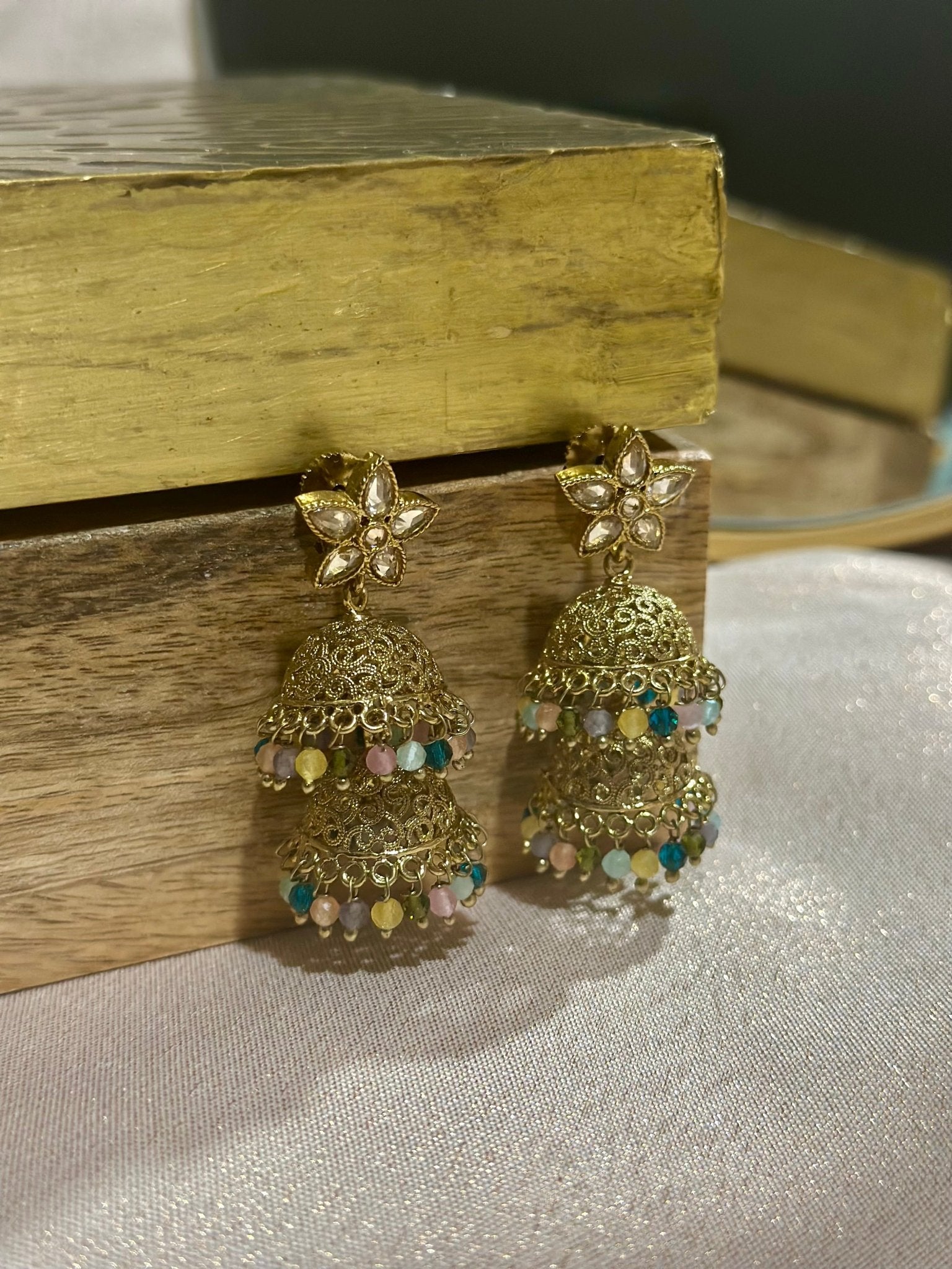 Multicolor Traditional Kundan Jhumki - DWEEP SARA