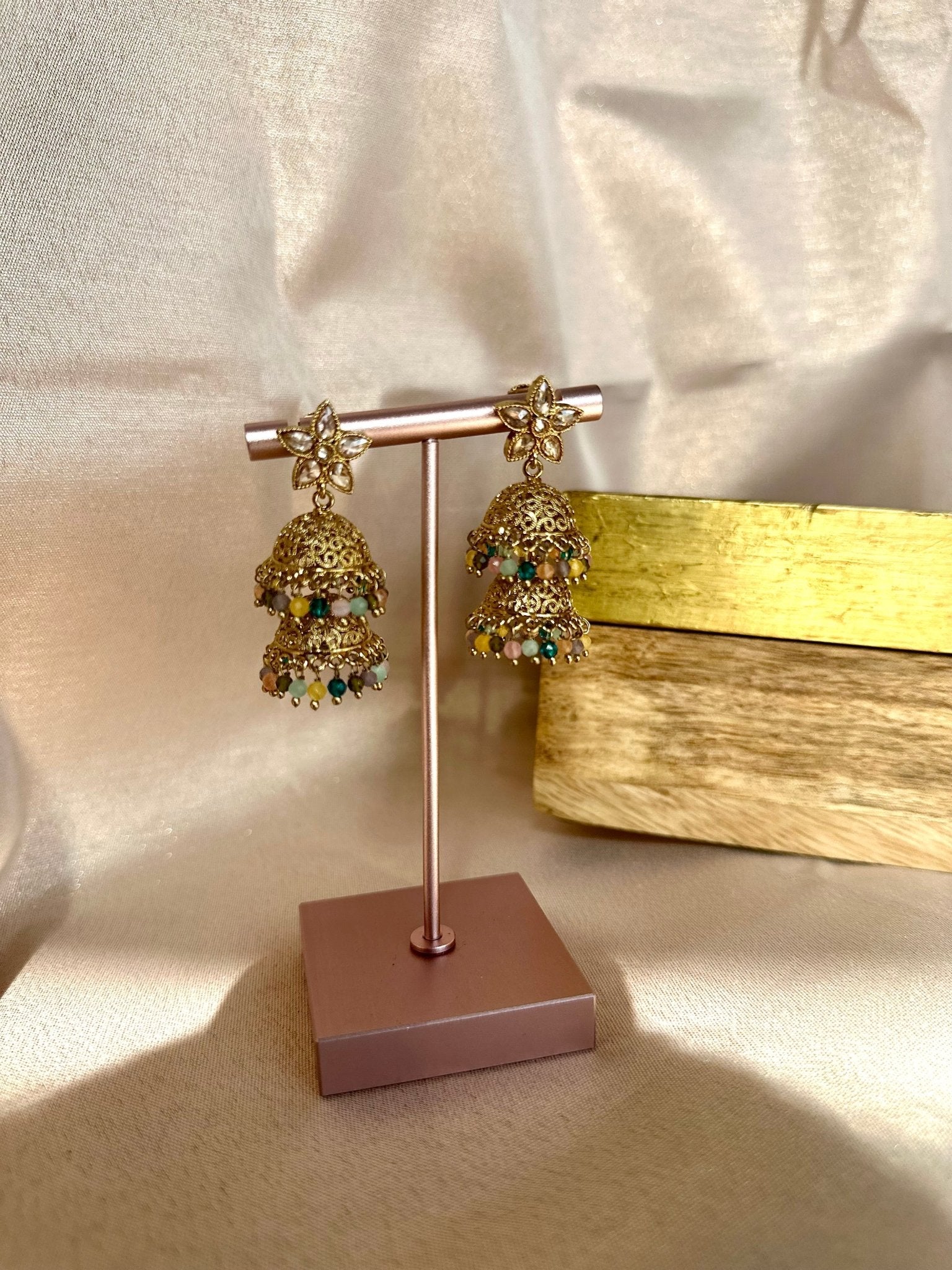 Multicolor Traditional Kundan Jhumki - DWEEP SARA