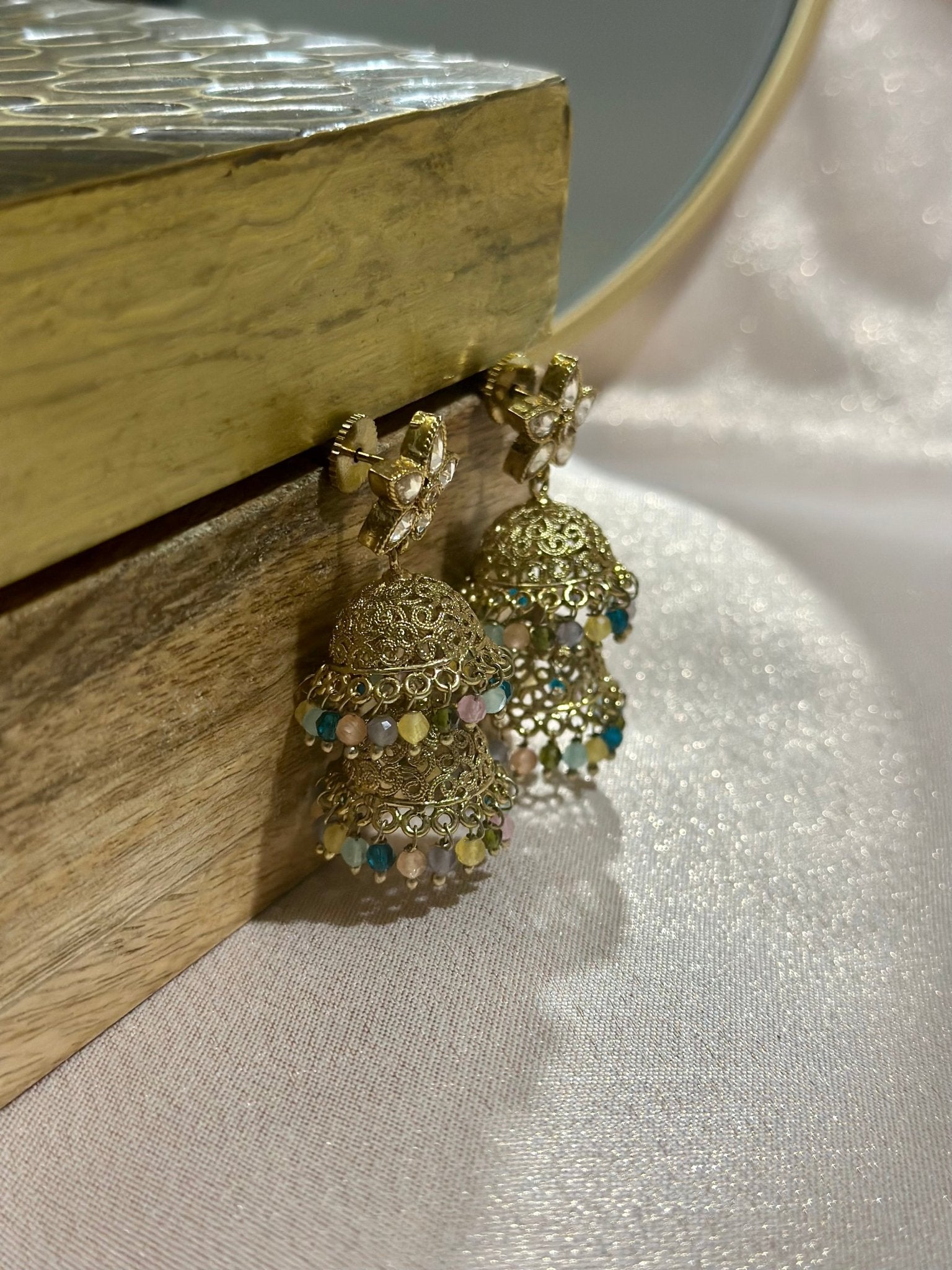 Multicolor Traditional Kundan Jhumki - DWEEP SARA