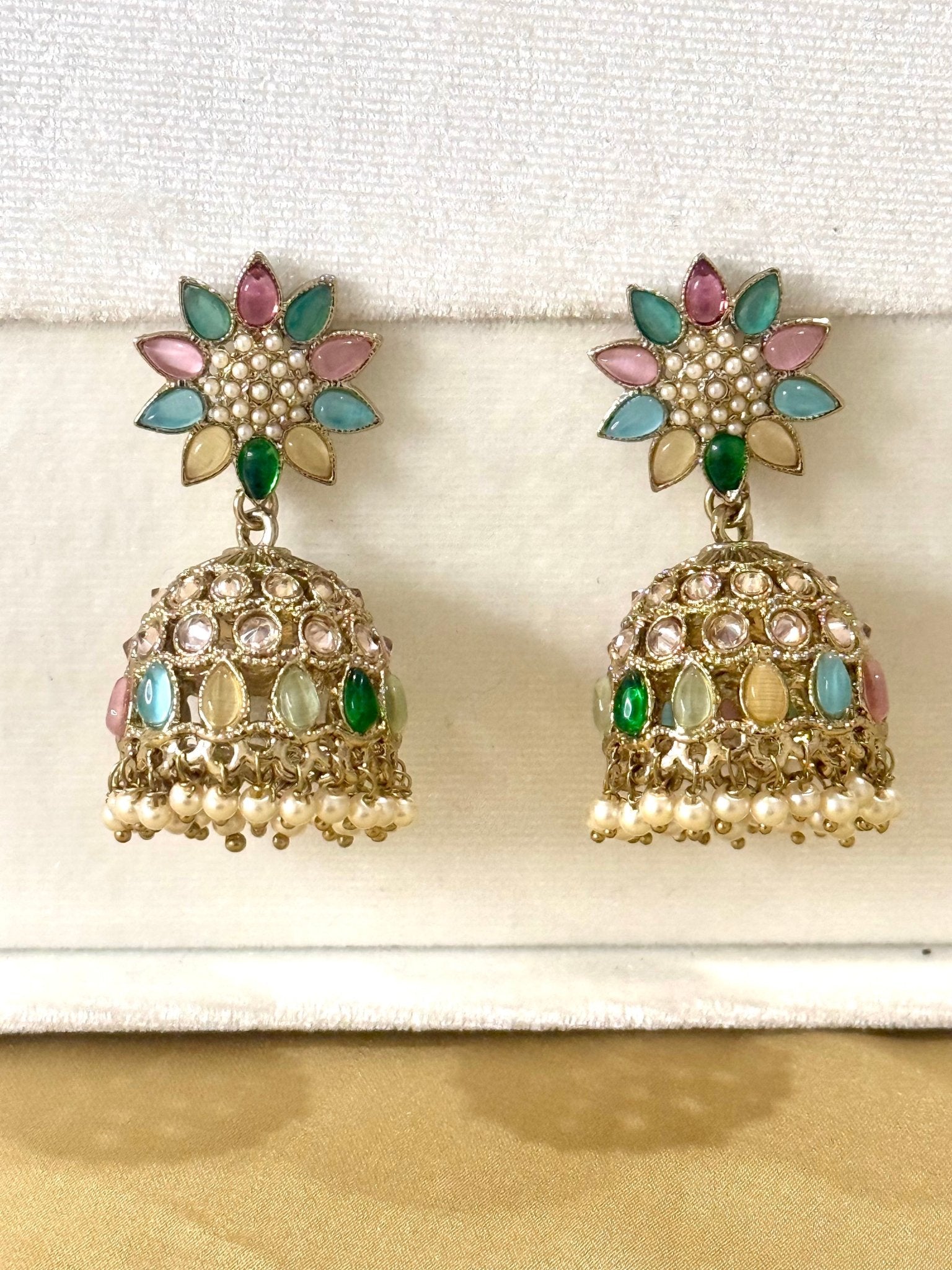Multicolour Flower Beads Jhumki Earrings - DWEEP SARA