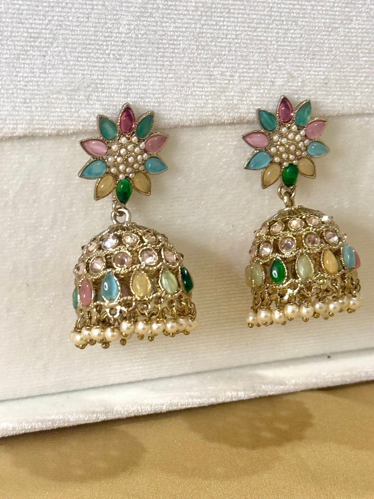 Multicolour Flower Beads Jhumki Earrings - DWEEP SARA