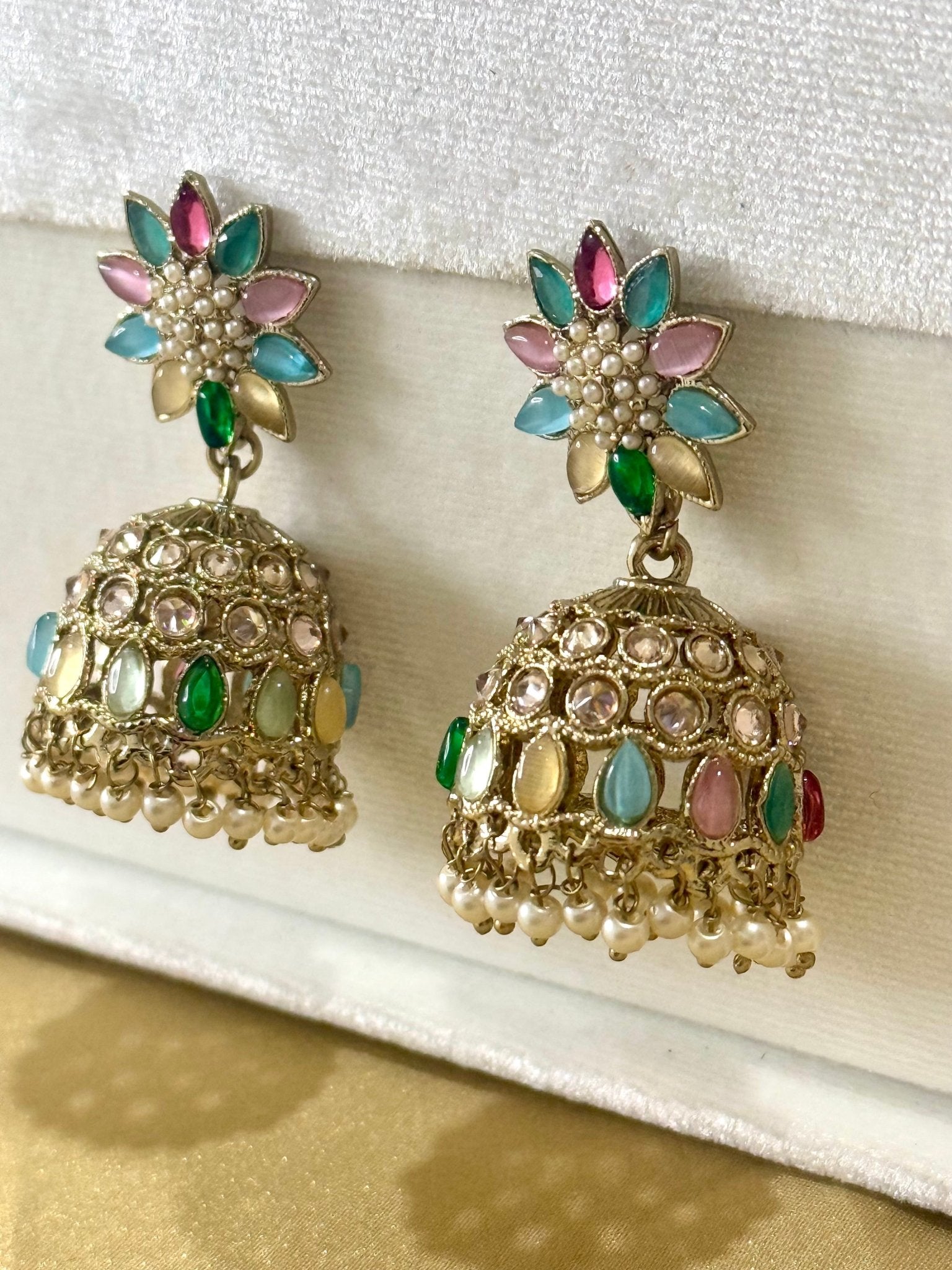 Multicolour Flower Beads Jhumki Earrings - DWEEP SARA